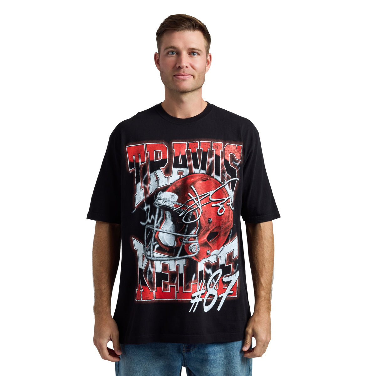 NFLPA Travis Kelce #87 Helmet Art Short Sleeve Tee for Men