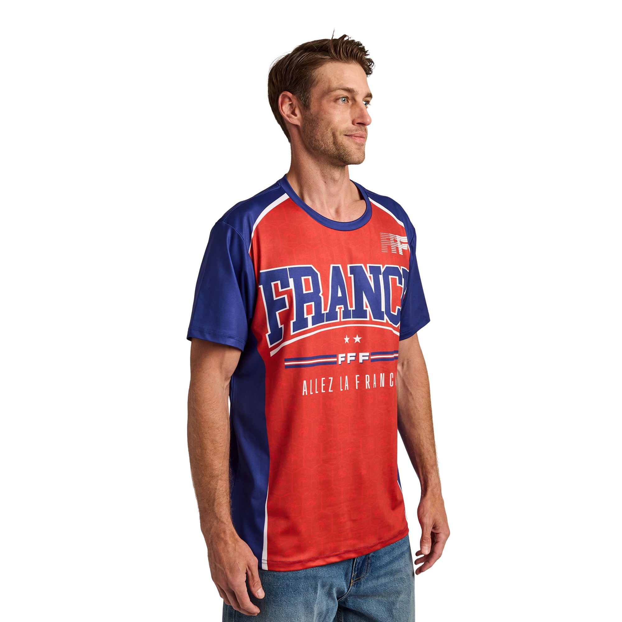 France Soccer Federation France Jersey Men’s Red & Blue Crew Neck Short Sleeve T-shirt