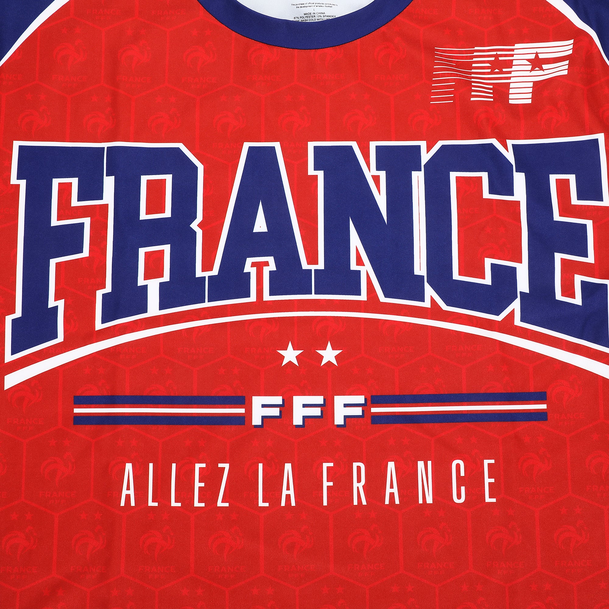 France Soccer Federation France Jersey Men’s Red & Blue Crew Neck Short Sleeve T-shirt