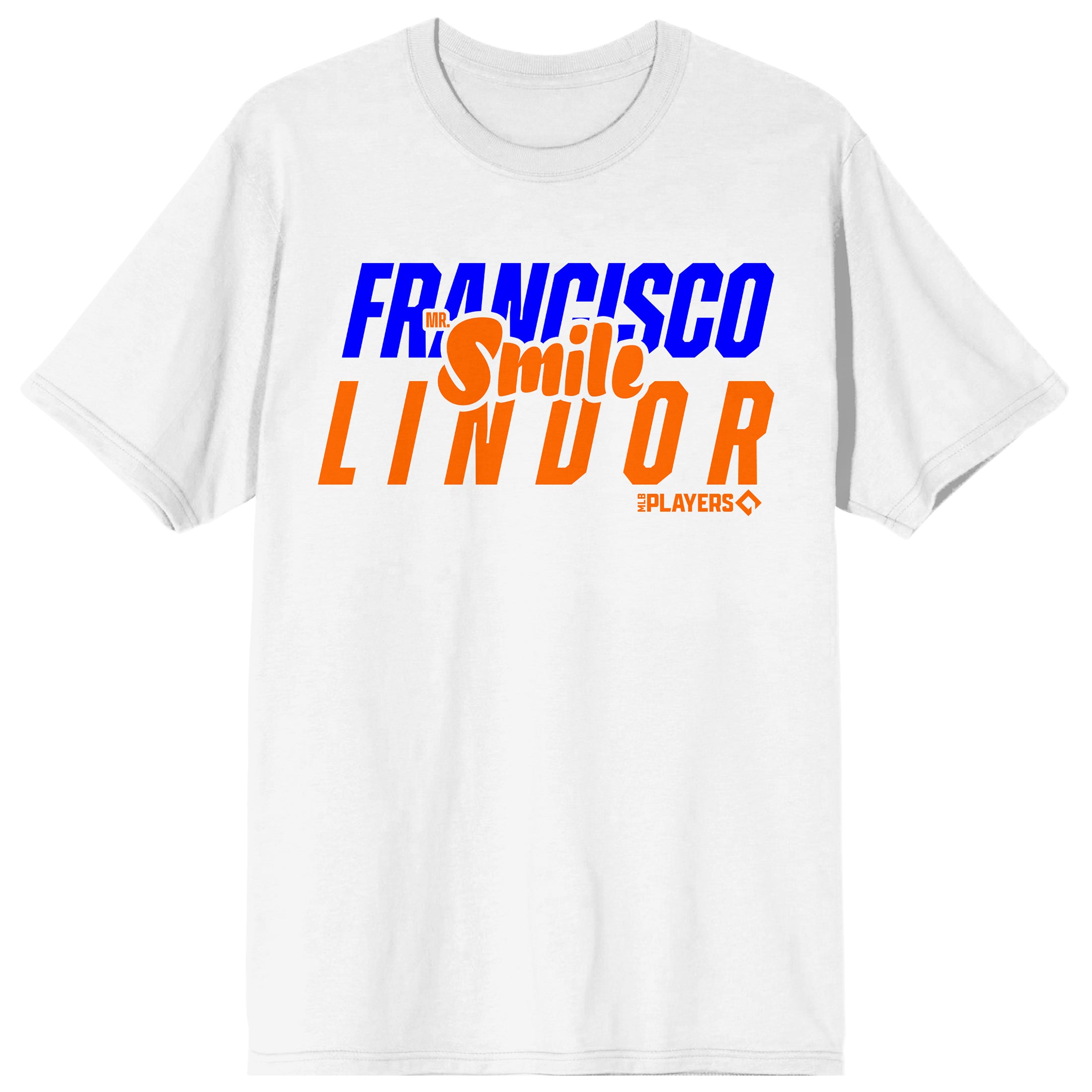 MLBPA Francisco Smile Lindor Adult White Crew Neck Short Sleeve T-shirt