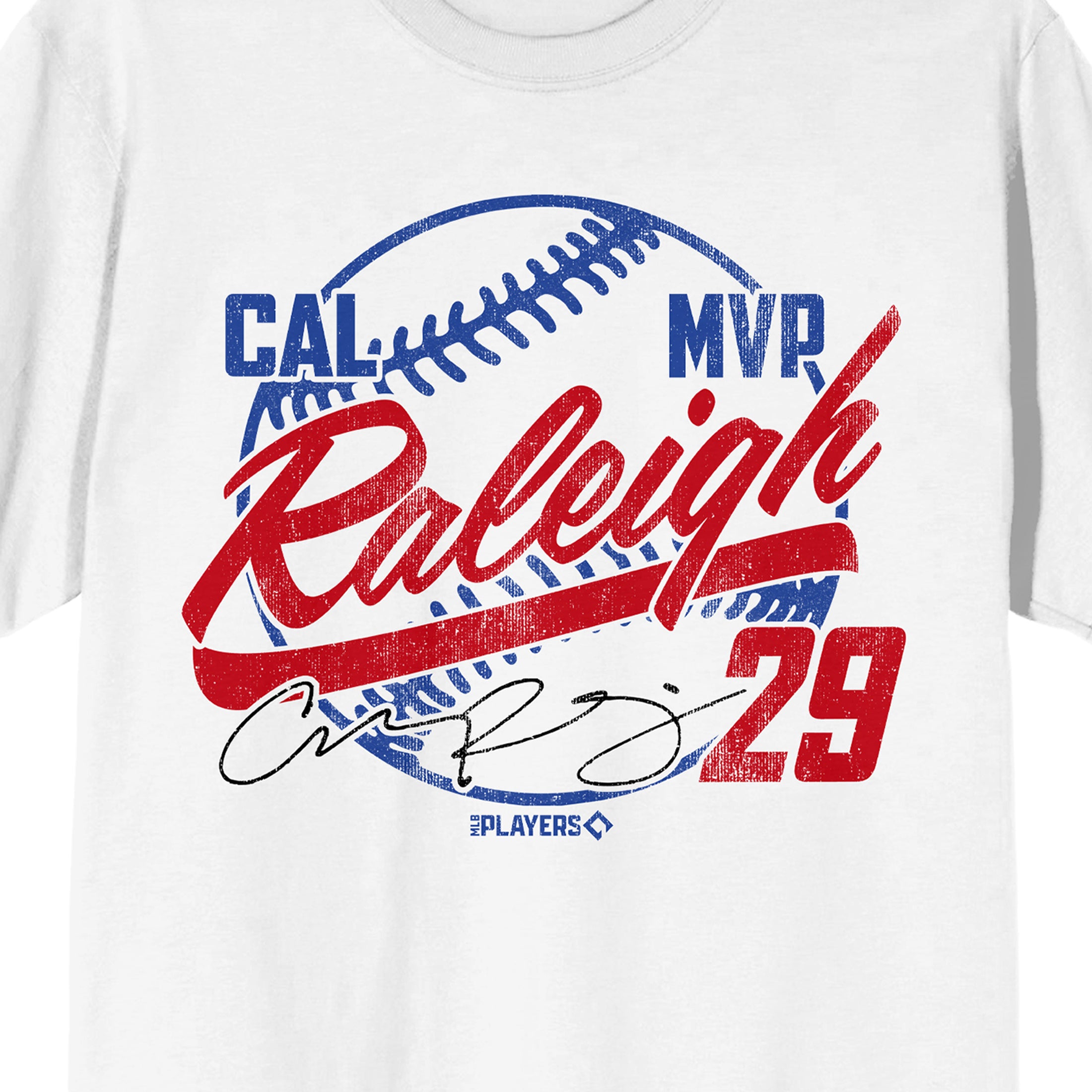 MLBPA Cal Raleigh 29 Baseball Adult White Crew Neck Short Sleeve T-shirt