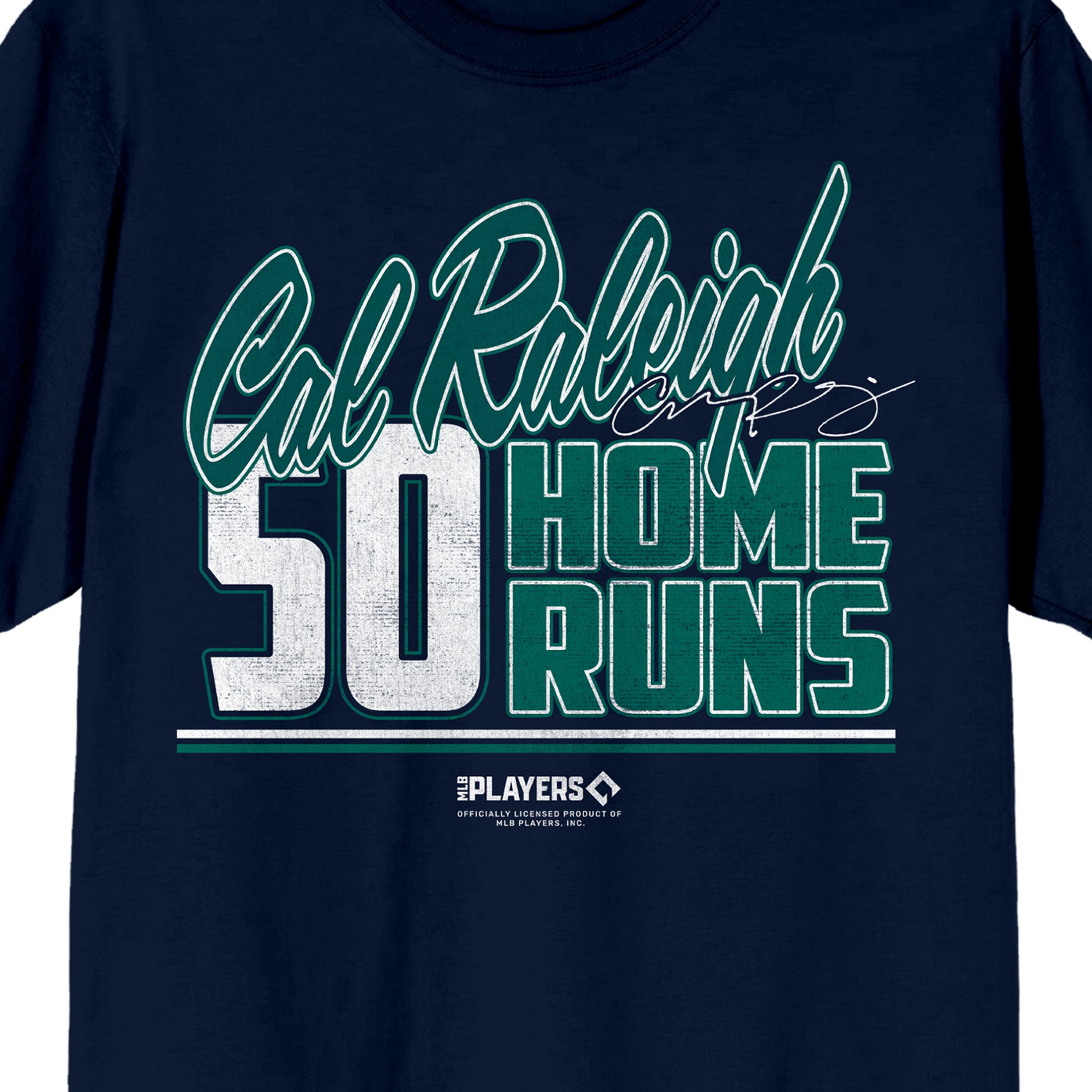 MLBPA Cal Raleigh 50 Home Runs Adult Navy Crew Neck Short Sleeve T-shirt
