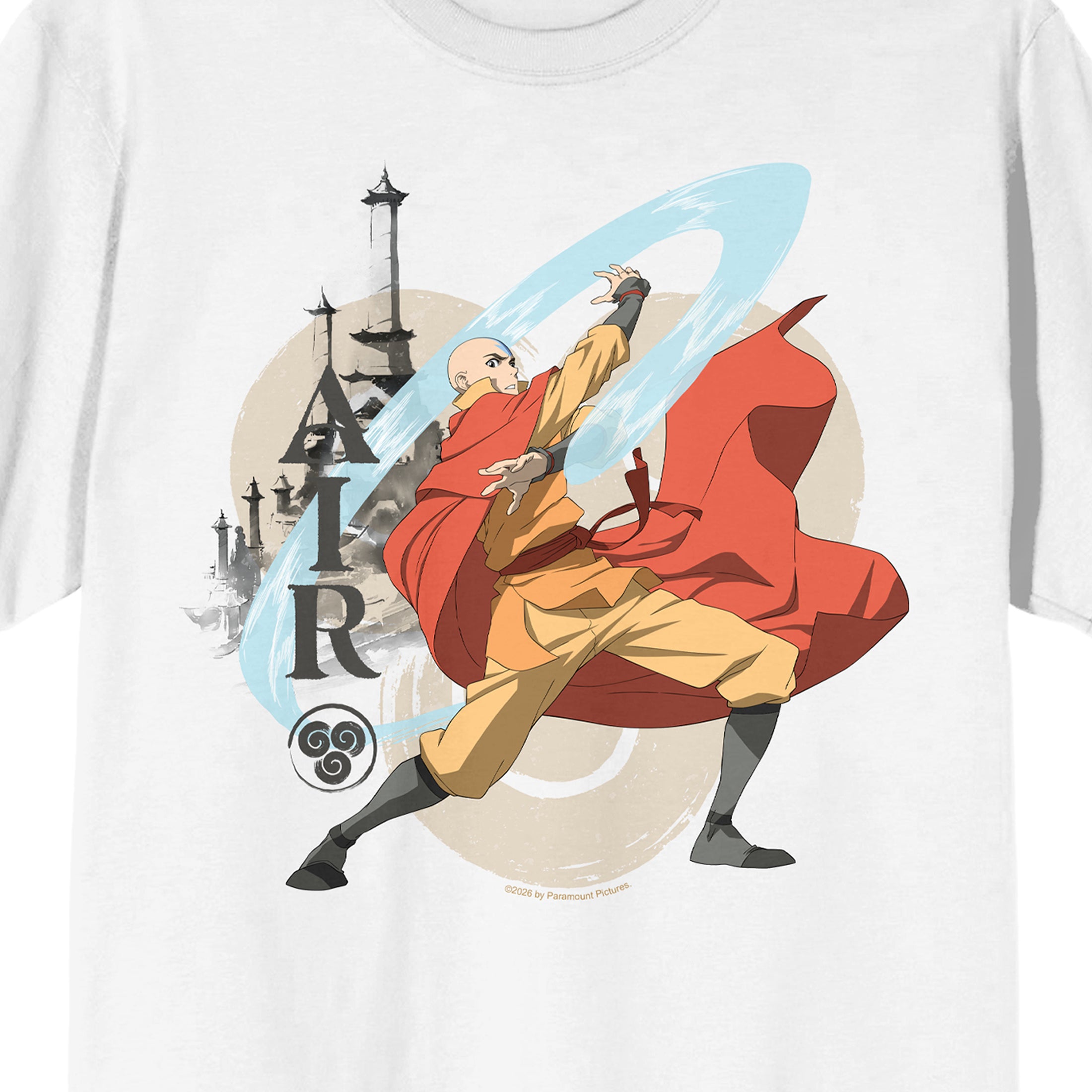 Avatar: The Last Airbender Aang Airbending Adult White Crew Neck Short Sleeve T-shirt