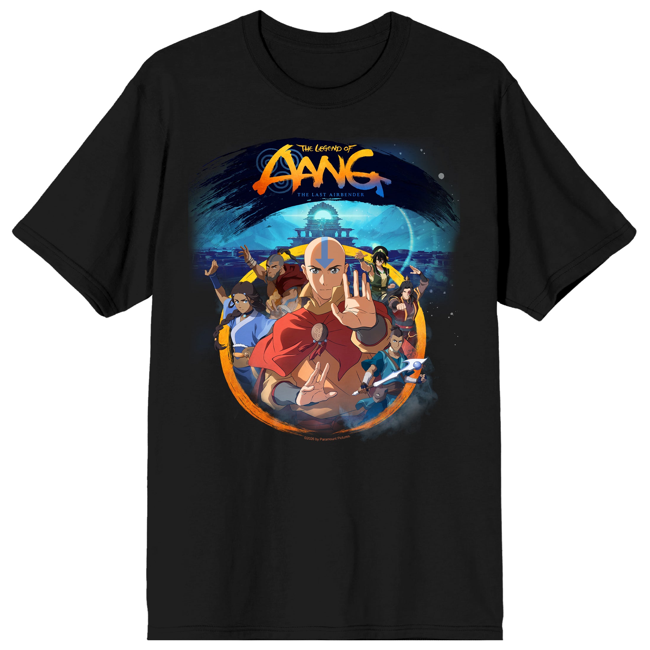 Avatar: The Last Airbender Team Aang & Temple Adult Black Crew Neck Short Sleeve T-shirt