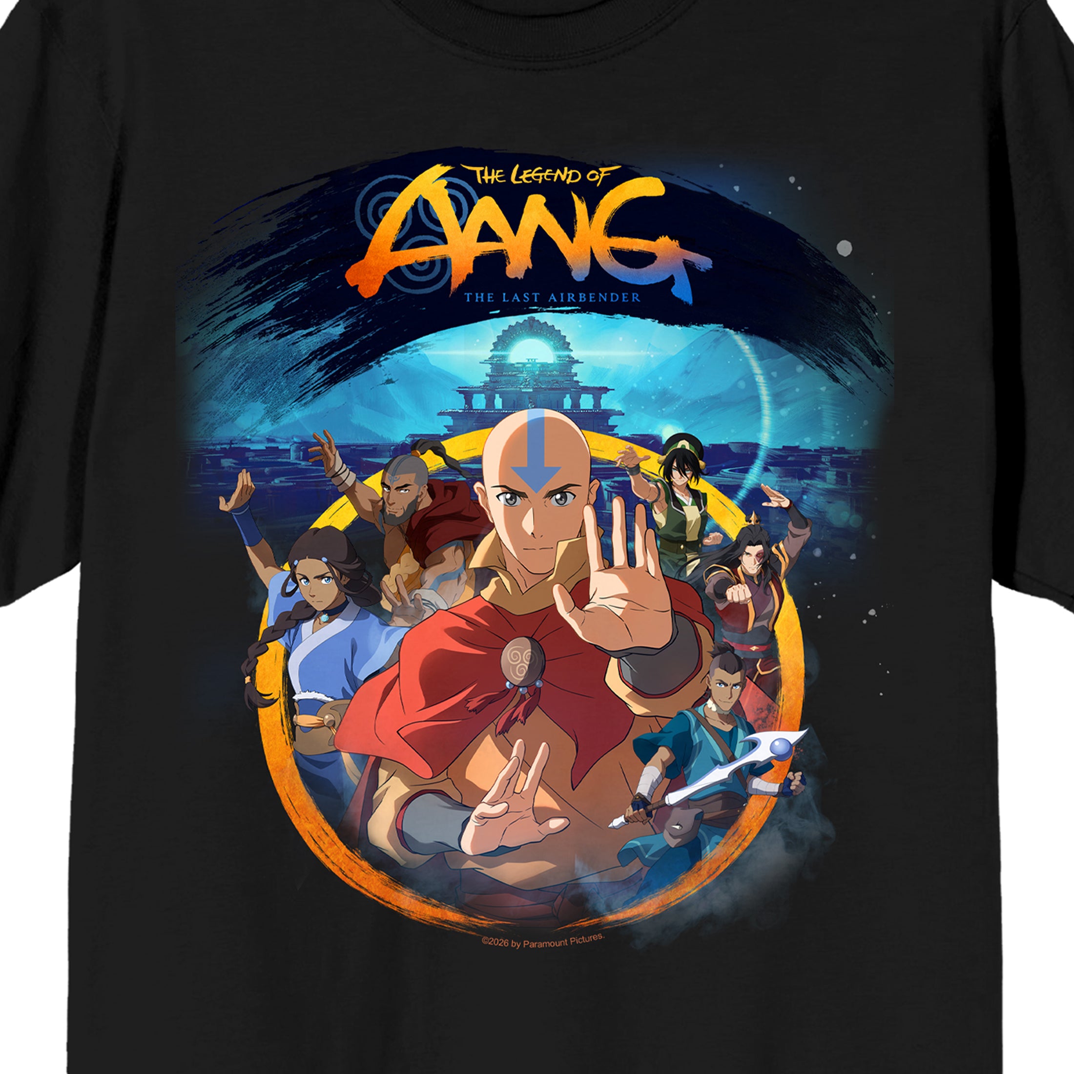 Avatar: The Last Airbender Team Aang & Temple Adult Black Crew Neck Short Sleeve T-shirt