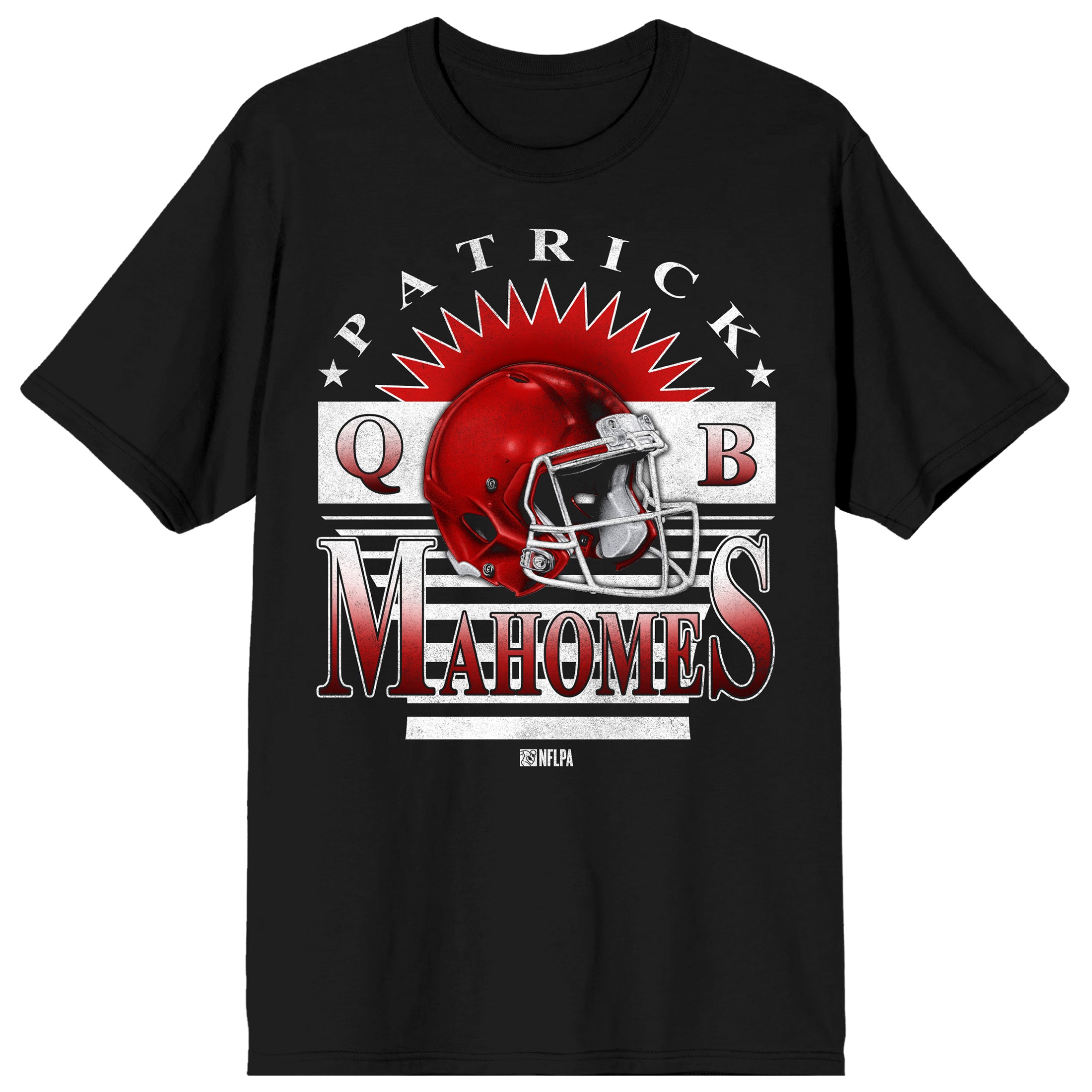 Bioworld Patrick Mahomes NFLPA Men's Graphic Tee | Vintage Distressed Screen Print | Football Helmet Burst | Short Sleeve Crew Neck | Officially Licensed