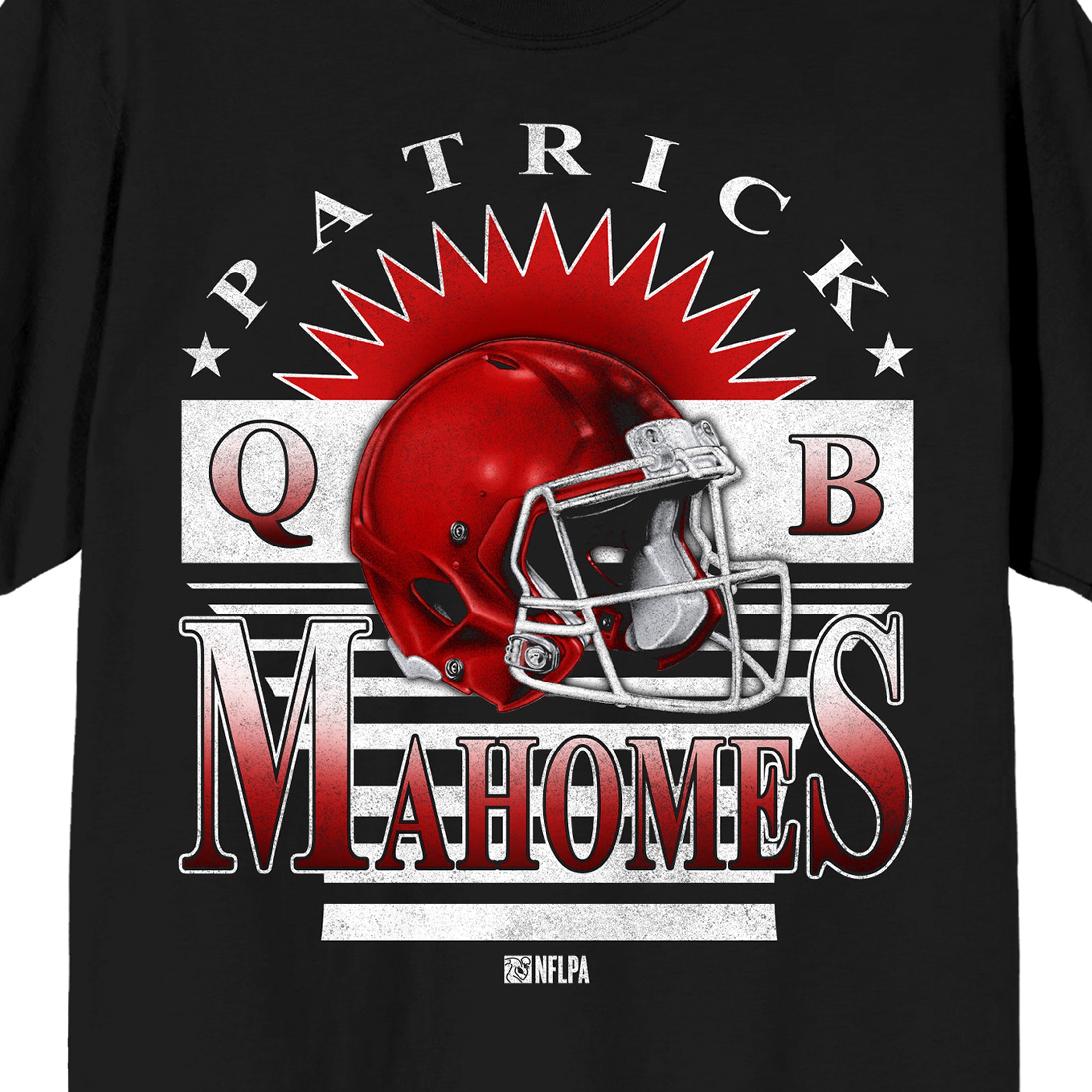 Bioworld Patrick Mahomes NFLPA Men's Graphic Tee | Vintage Distressed Screen Print | Football Helmet Burst | Short Sleeve Crew Neck | Officially Licensed
