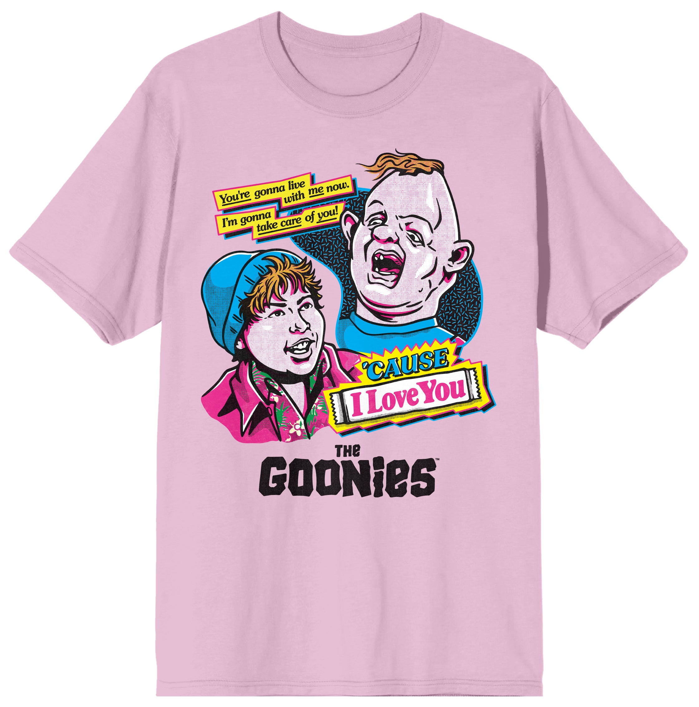The Goonies Sloth & Chunk Adult Cradle Pink Crew Neck Short Sleeve T-shirt