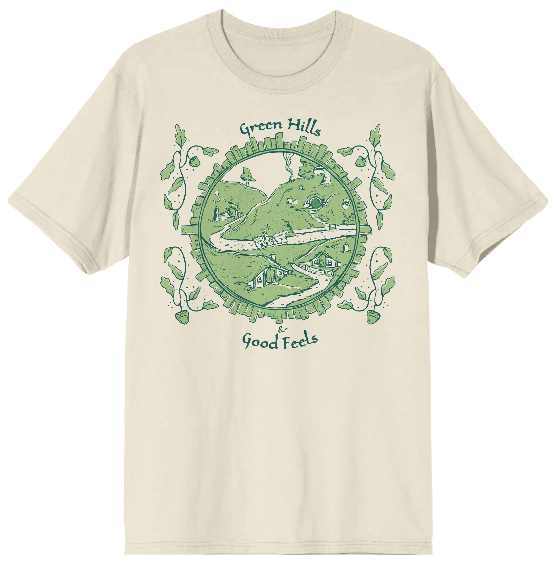 Lord Of The Rings Green Hills & Good Feels Adult Natural Crew Neck Short Sleeve T-shirt
