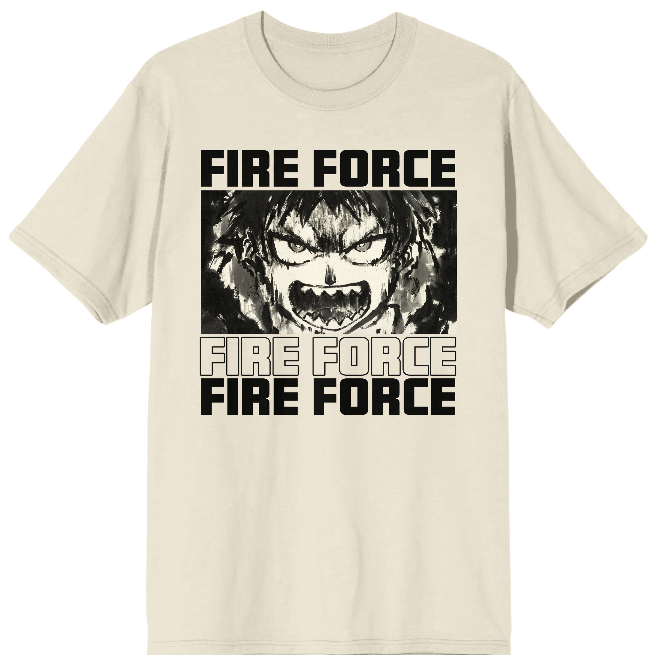 Fire Force Anime Shinra Monochrome Men's Beige Short Sleeve Tee
