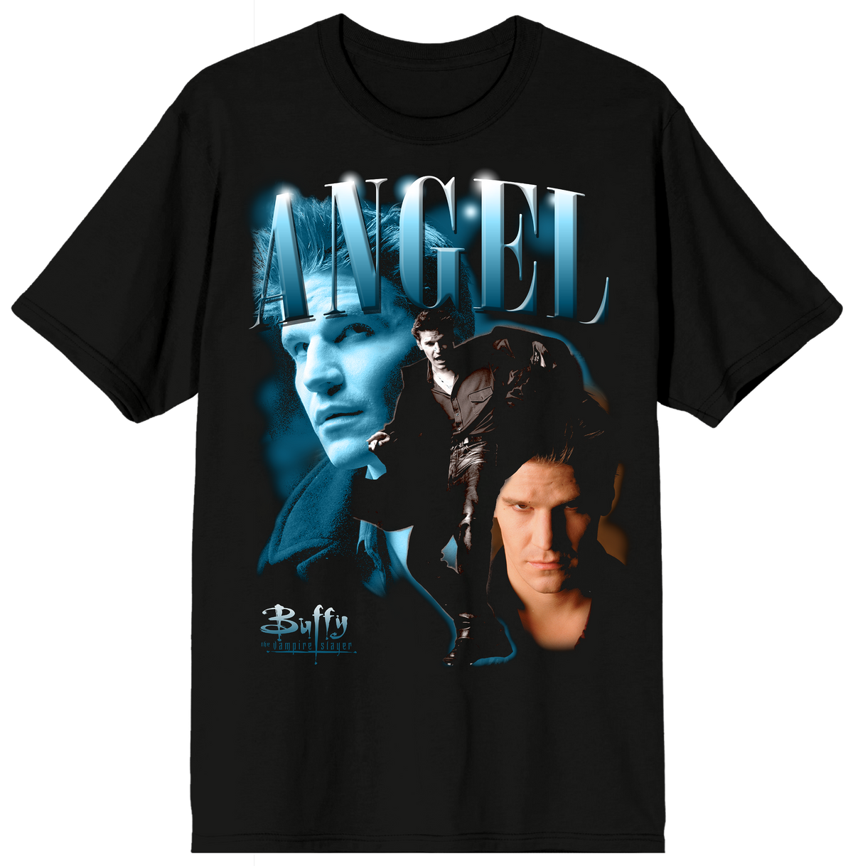 Buffy The Vampire Slayer Angel Multi Char with Logo Men's Black Tee