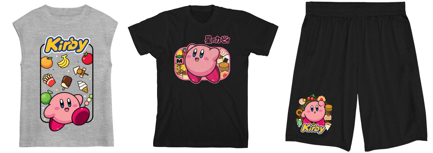 Kirby Character and Print Boy's 3-Pack Tank, Crew Neck Short Sleeve Tee and Shorts Set