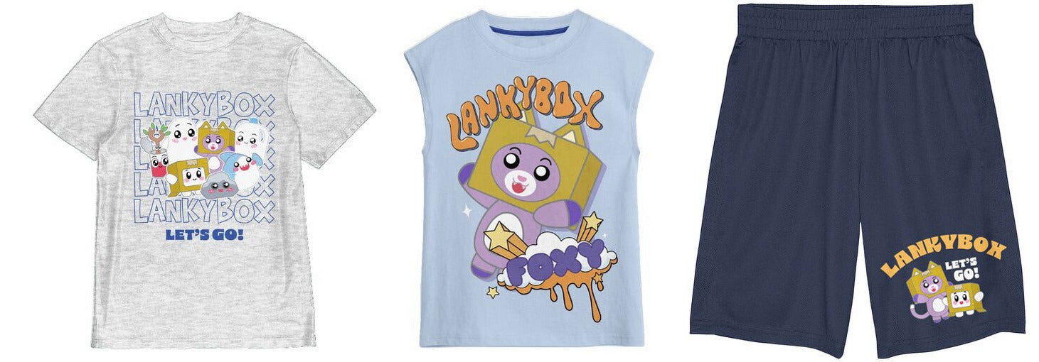 Lanky Box Foxy Let's Go Boy's 3-Pack Tank, Crew Neck Short Sleeve Tee and Shorts Set