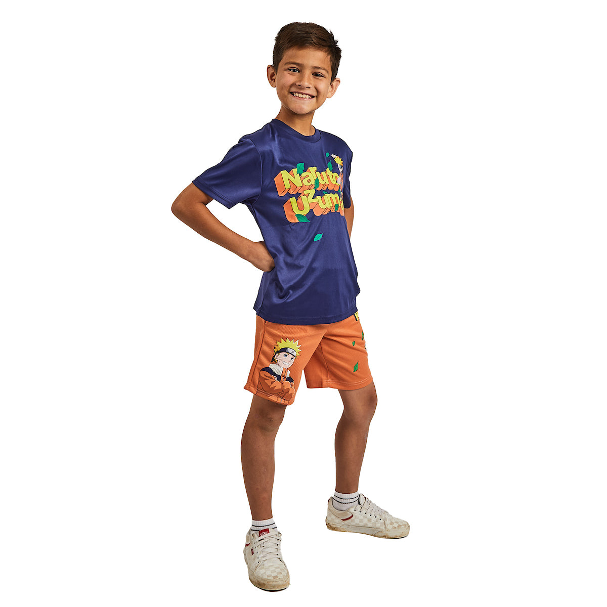 Naruto 3-Pack Boy's Blue Short Sleeve Tee, Black Muscle Tank, Orange Athletic Shorts Set