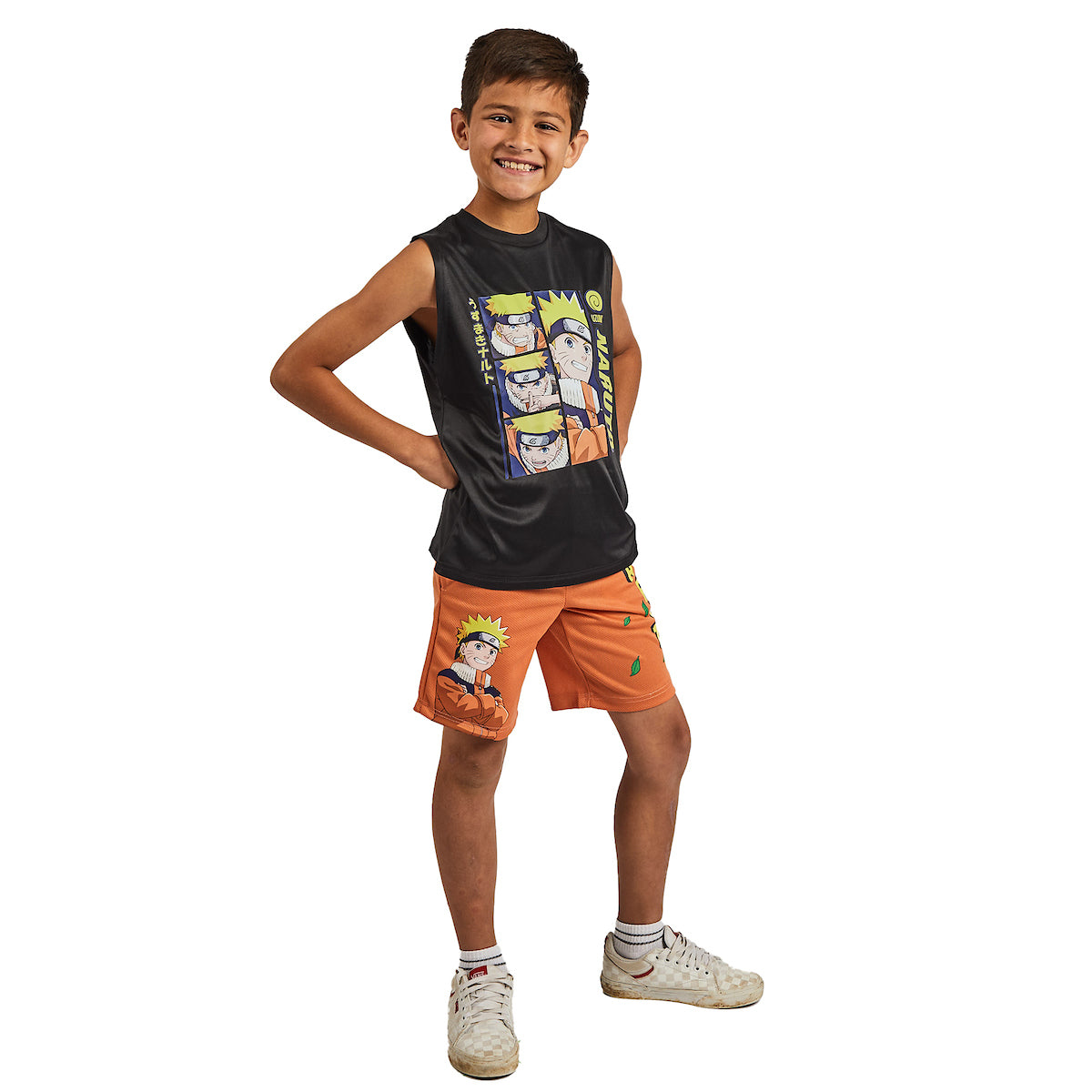 Naruto 3-Pack Boy's Blue Short Sleeve Tee, Black Muscle Tank, Orange Athletic Shorts Set