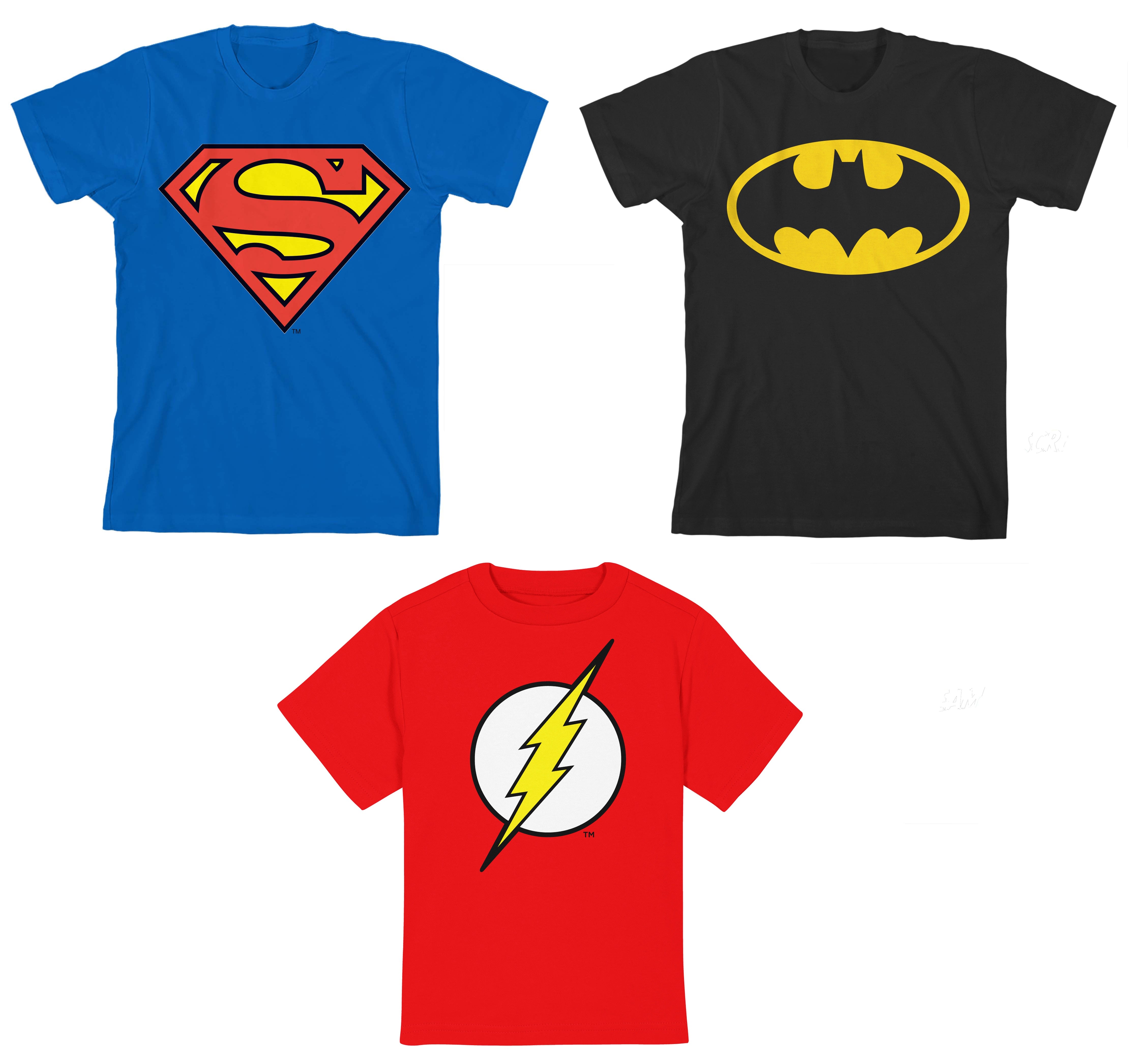 DC Superhero Batman Superman Flash Logos Youth 3-Pack Crew Neck Short Sleeve T-shirts