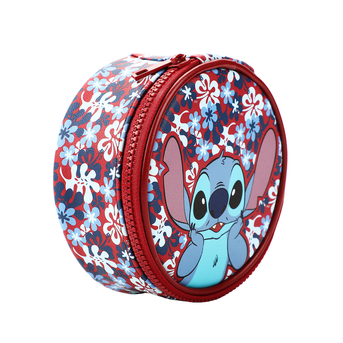 Disney Stitch Hibiscus Print Round Blue 5" Travel Box Organizer