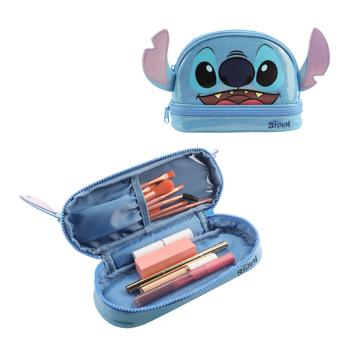 Lilo & Stitch Stitch Head Blue Glitter 6" Cosmetic Pouch