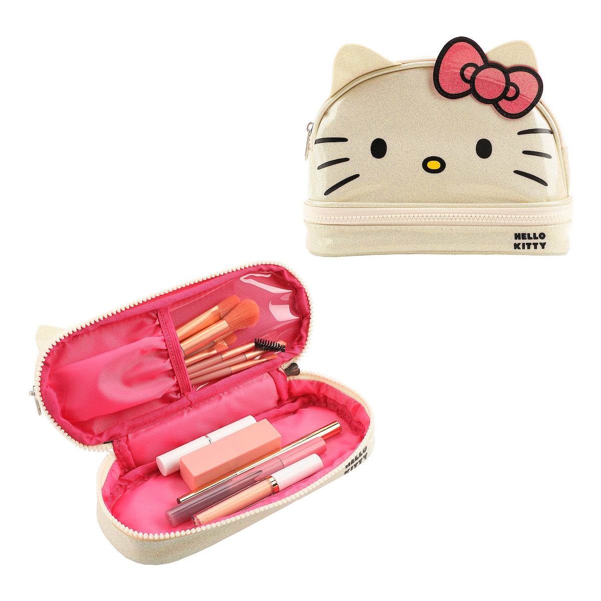 Hello Kitty Character Face White Glitter 6" Cosmetic Pouch
