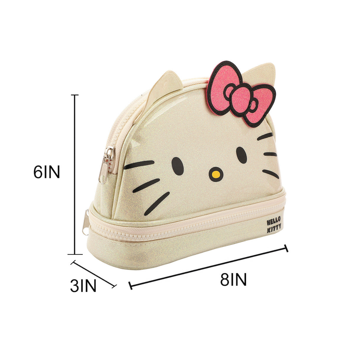 Hello Kitty Character Face White Glitter 6" Cosmetic Pouch