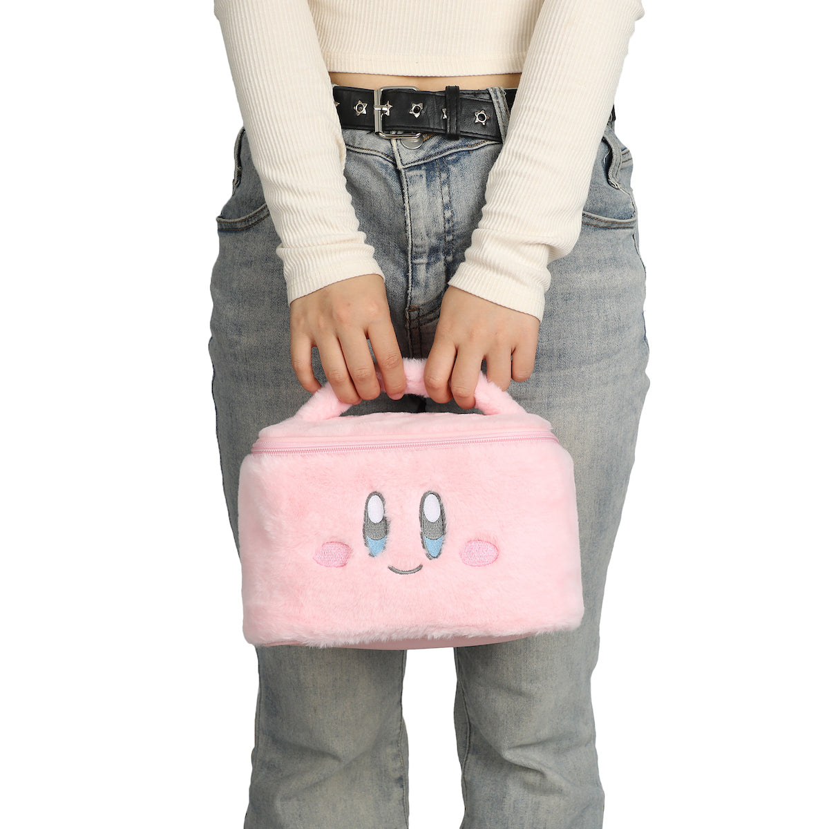 Kirby Character Face 21 Cm Pink Fuzzy Cosmetic Bag