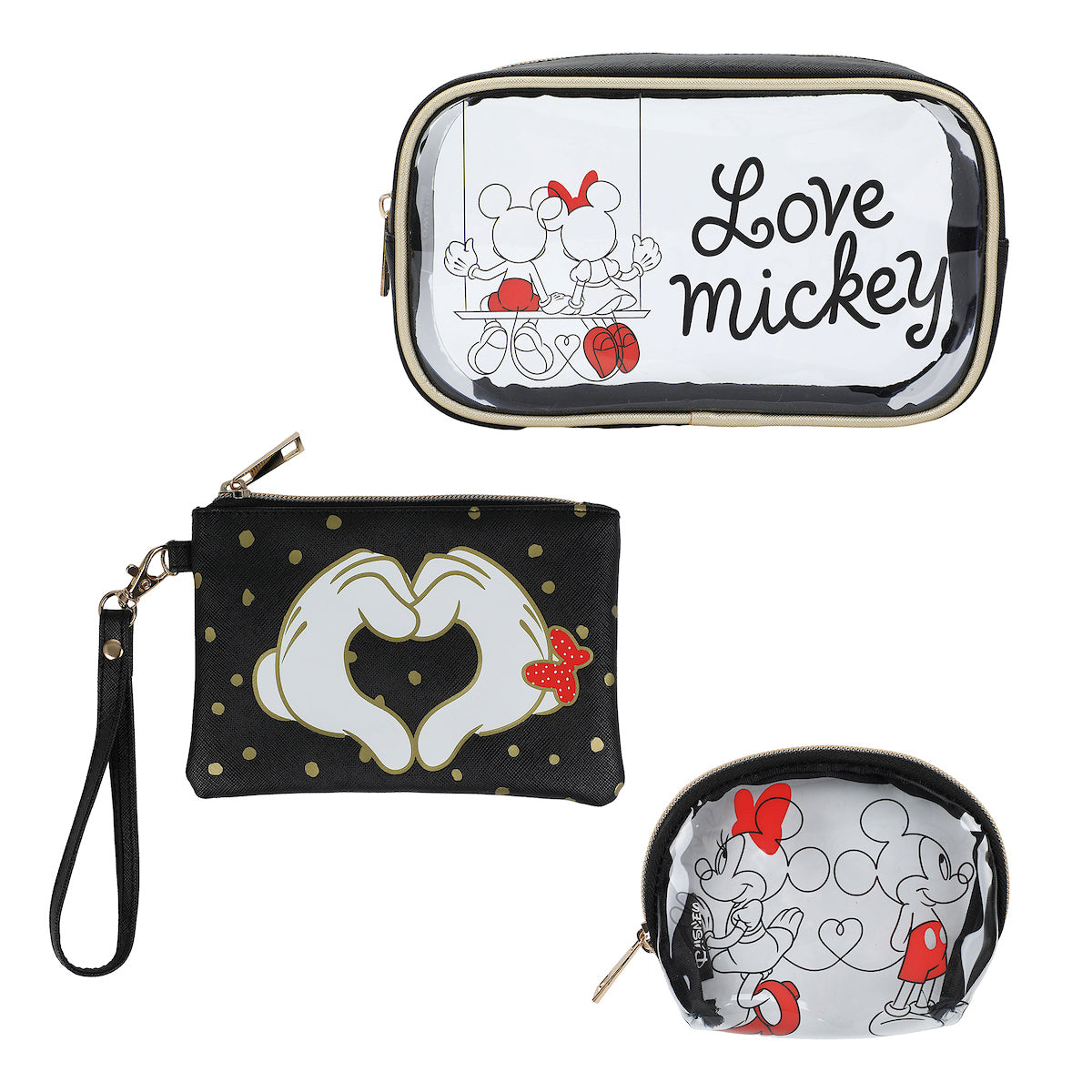 Mickey 3-Piece Set Toiletry Bags with Clear PVC Makeup Bag