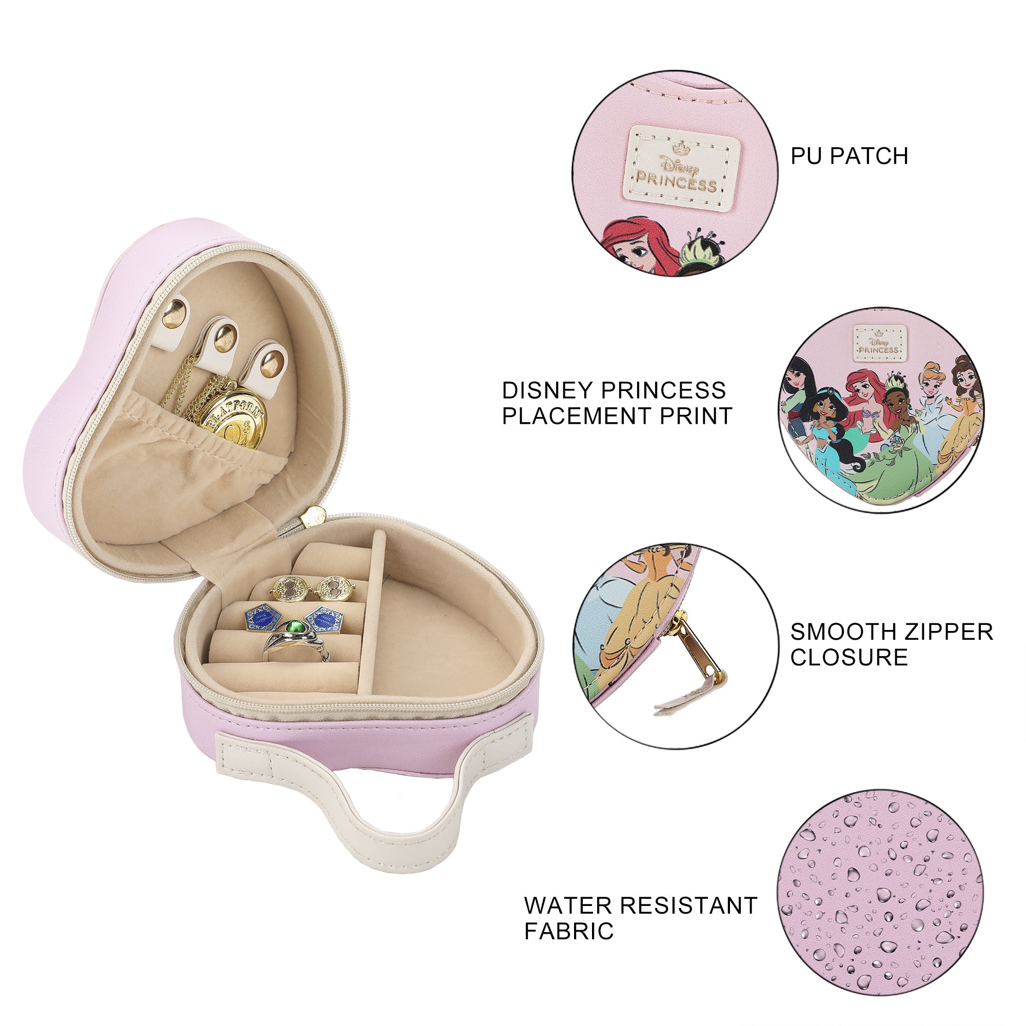 Heart-Shaped Disney Princesses Mini Travel Jewelry Case With Handle