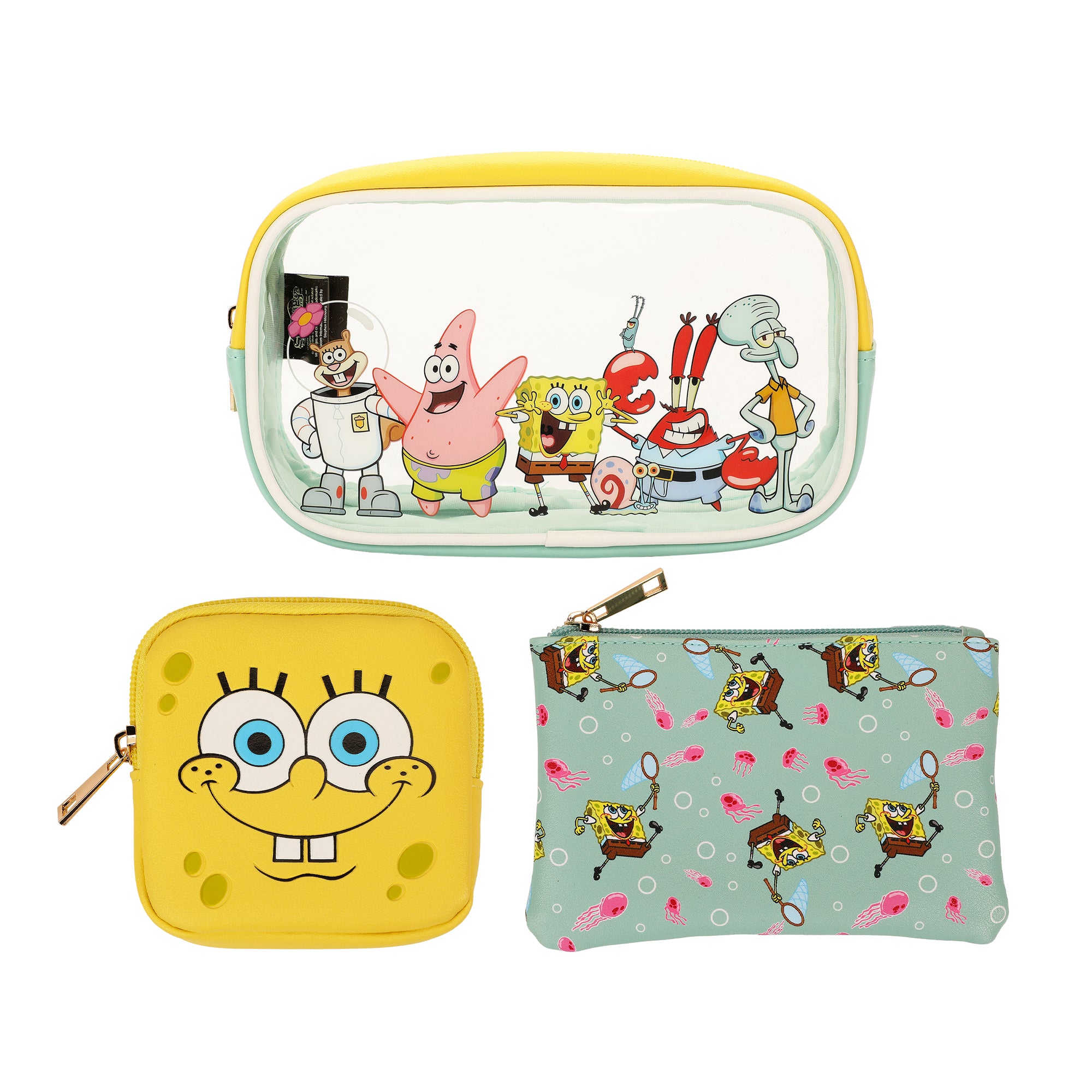 Nickelodeon SpongeBob SquarePants 3-Piece Cosmetic Bag Set with Zipper Closure