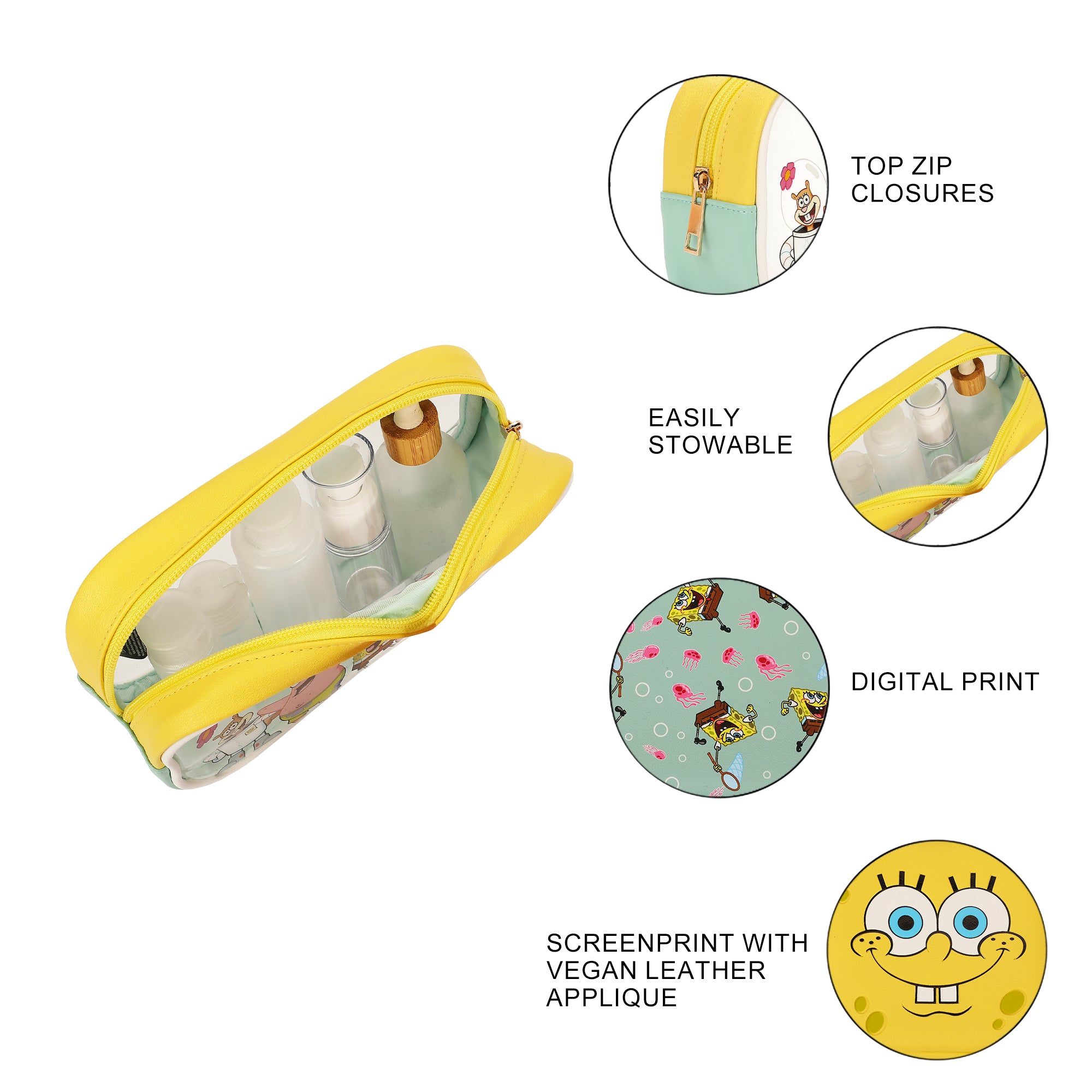 Nickelodeon SpongeBob SquarePants 3-Piece Cosmetic Bag Set with Zipper Closure