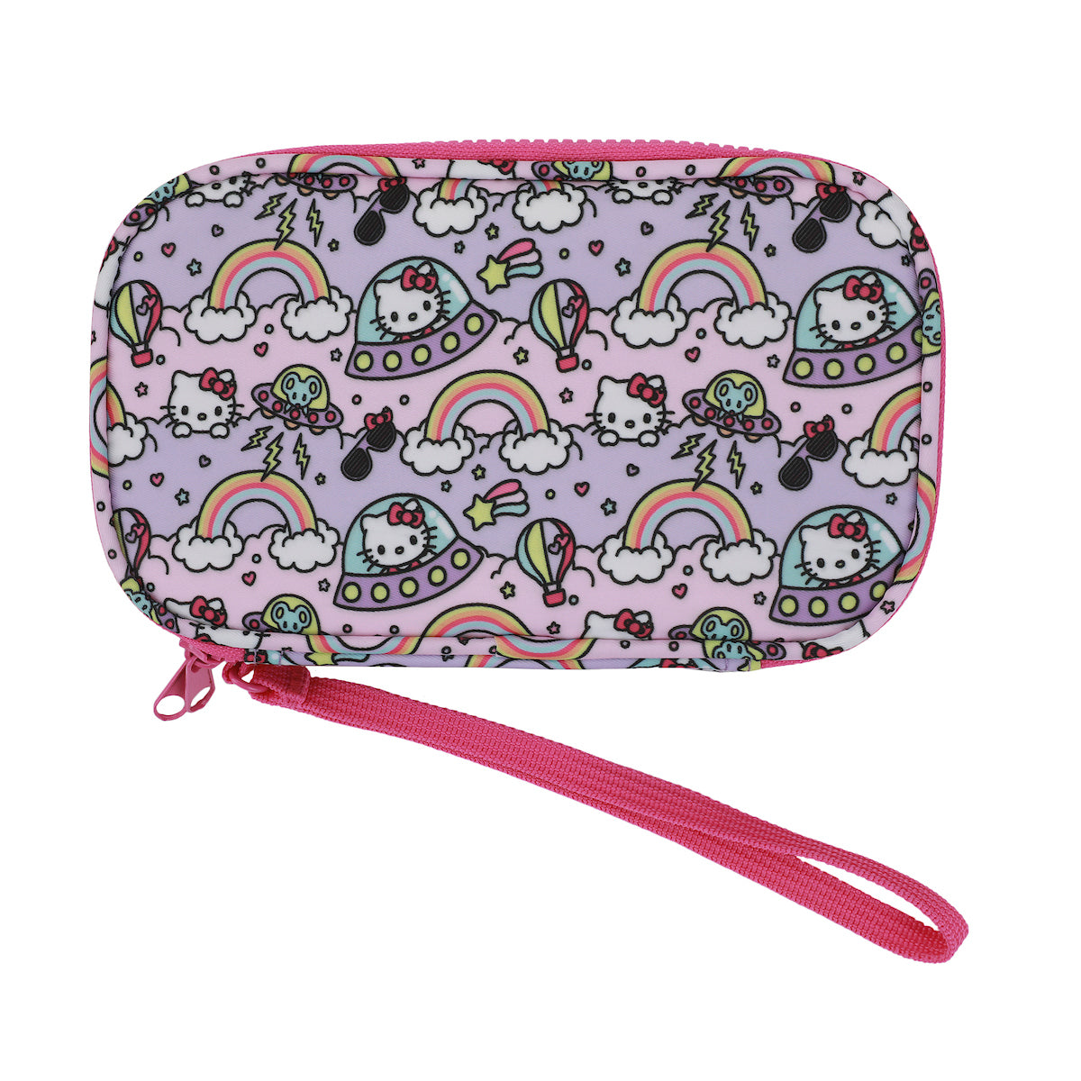 Hello Kitty Flying Saucer Print 4" Pink & Purple Tech Cable Organizer Travel Case
