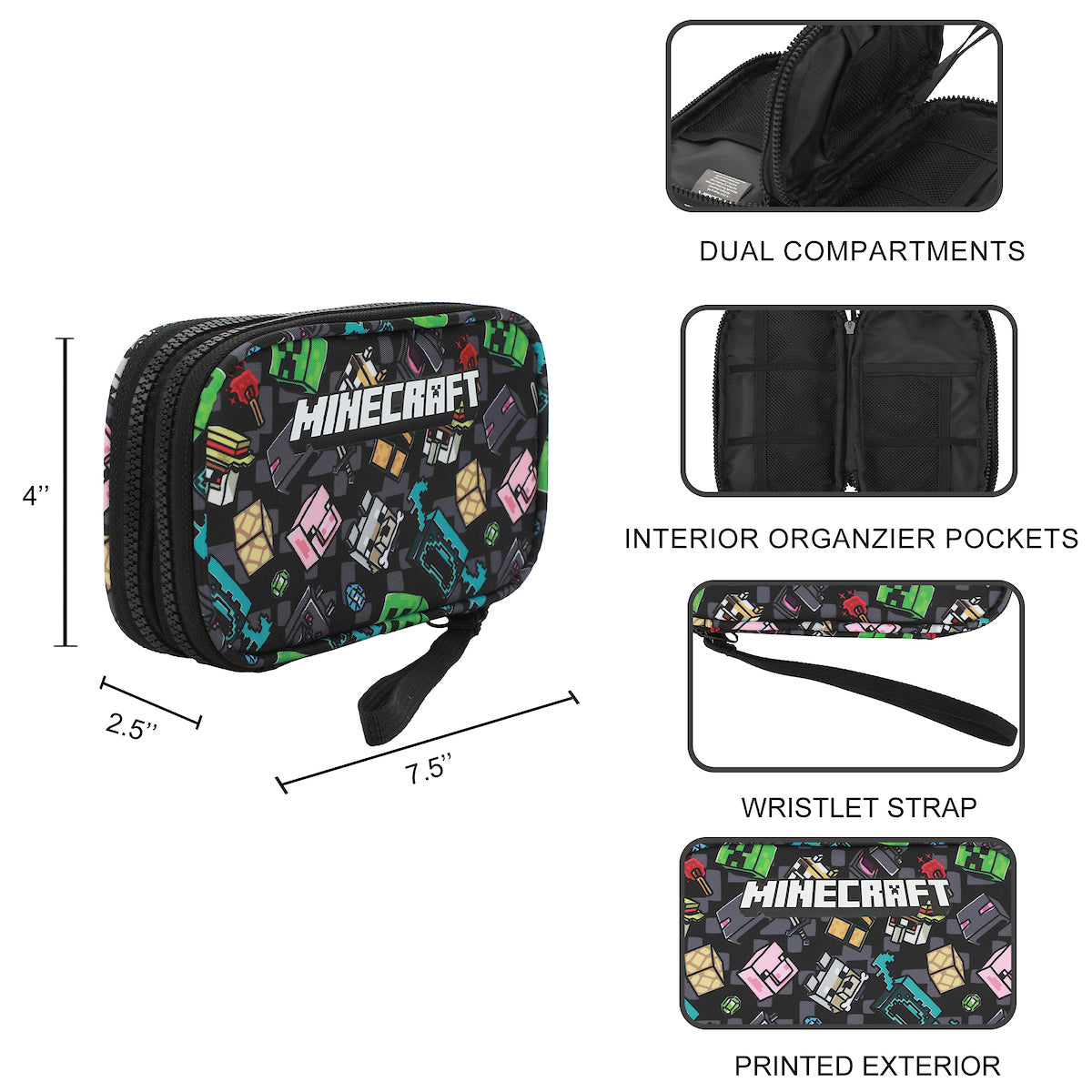 Minecraft Creatures 4" Black Tech Cable Organizer Travel Case