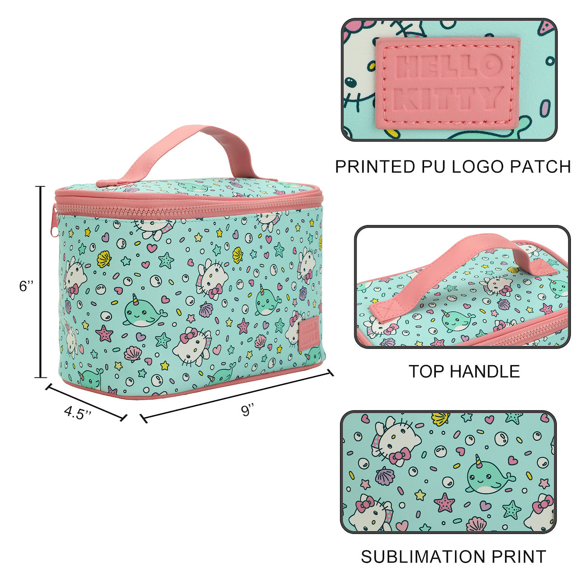 Hello Kitty Marine Life Light Blue 6" Beauty Case Cosmetic Bag