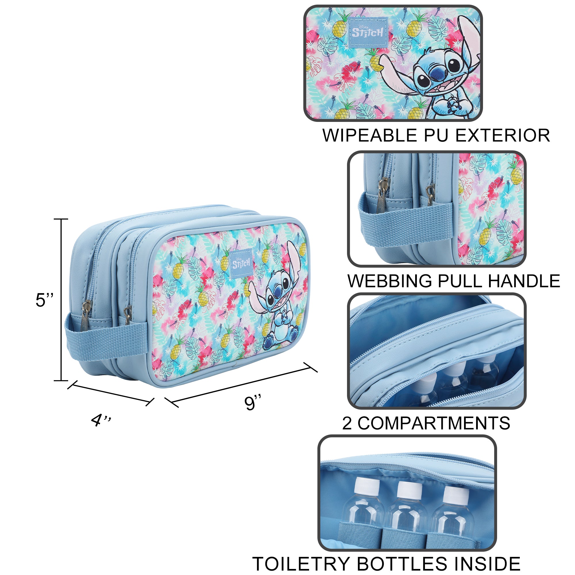 Disney Stitch 9" Dual Compartment Toiletry Makeup Bag