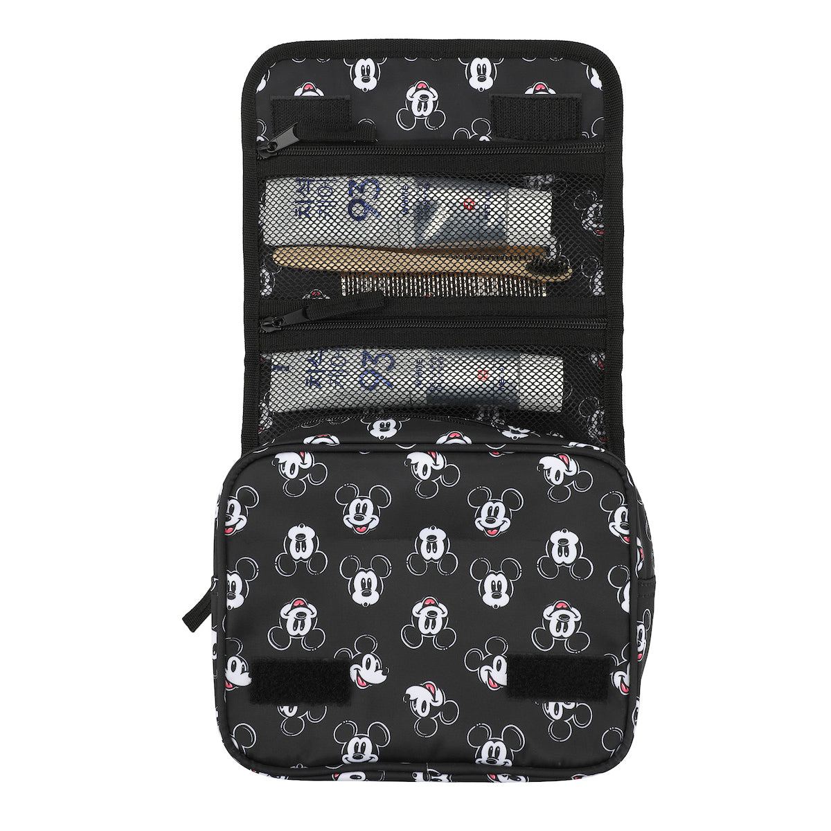 Disney Mickey Mouse Heads 6.5" Black Folding Hanging Toiletry Travel Bag
