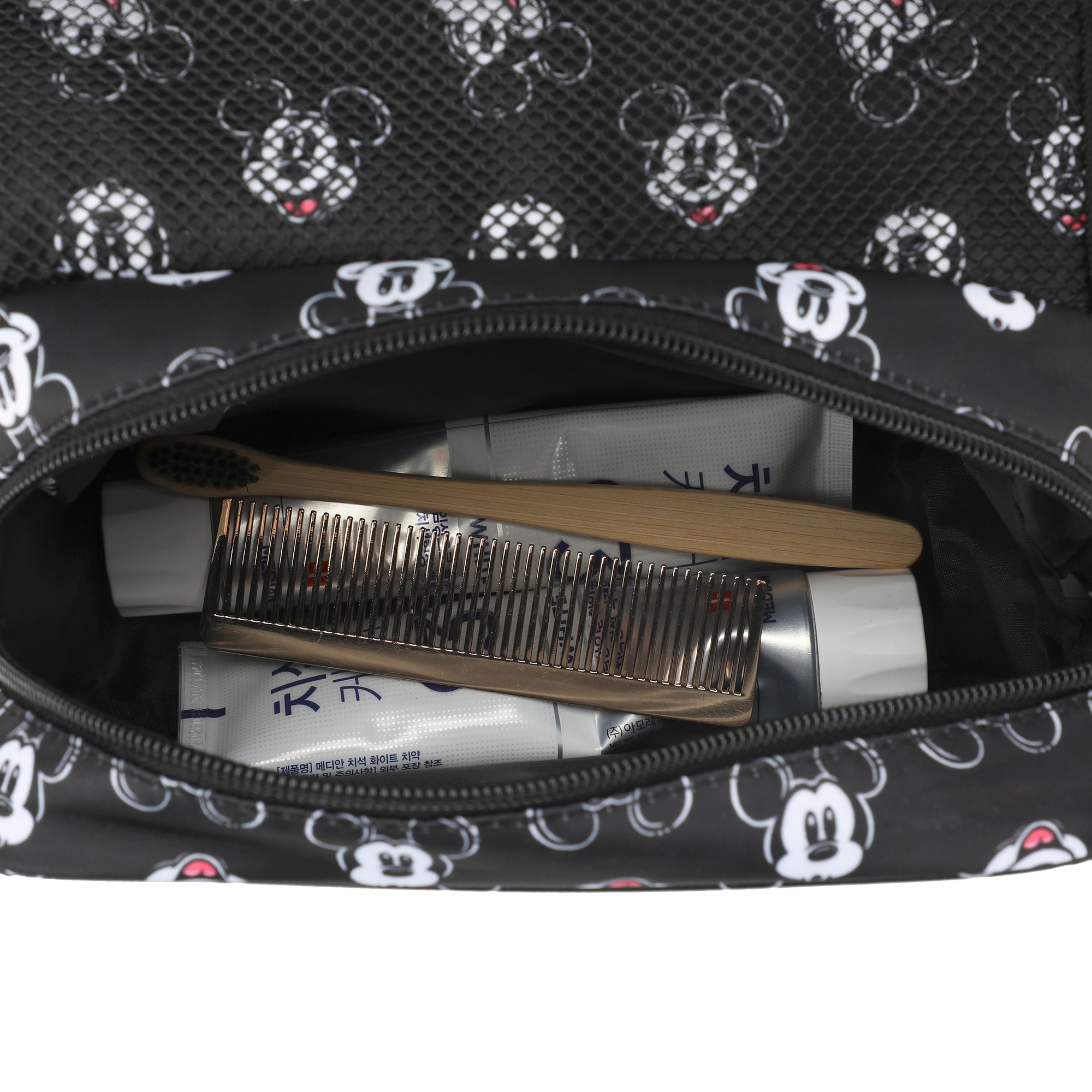 Disney Mickey Mouse Heads 6.5" Black Folding Hanging Toiletry Travel Bag