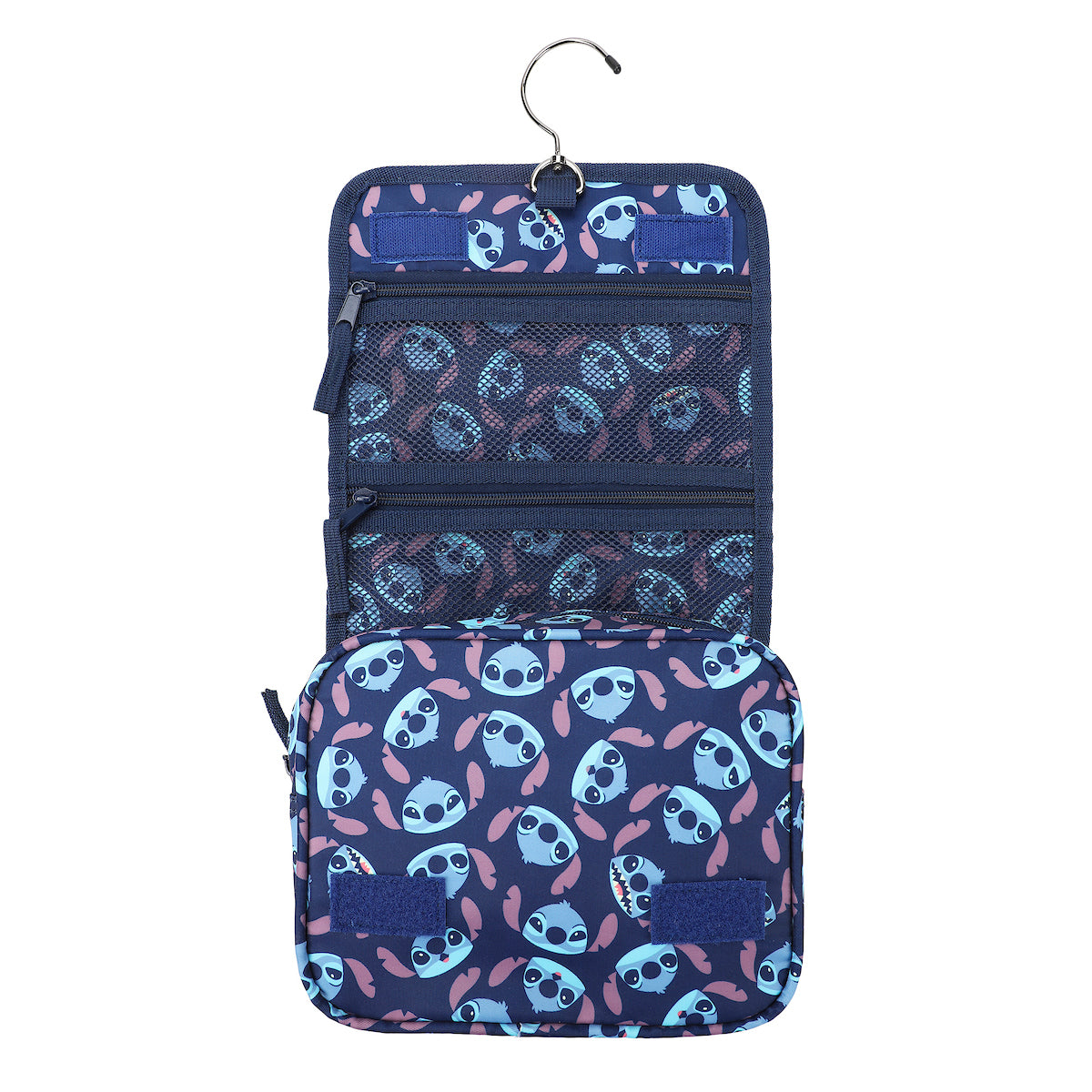 Disney Stitch Character Heads All-Over Print Blue 8.2" Folding Hanging Toiletry Kit