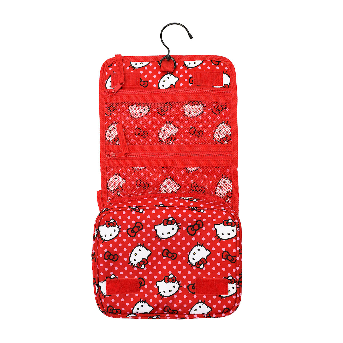 Hello Kitty Character Face & Bows Red 8.2" Folding Hanging Toiletry Kit