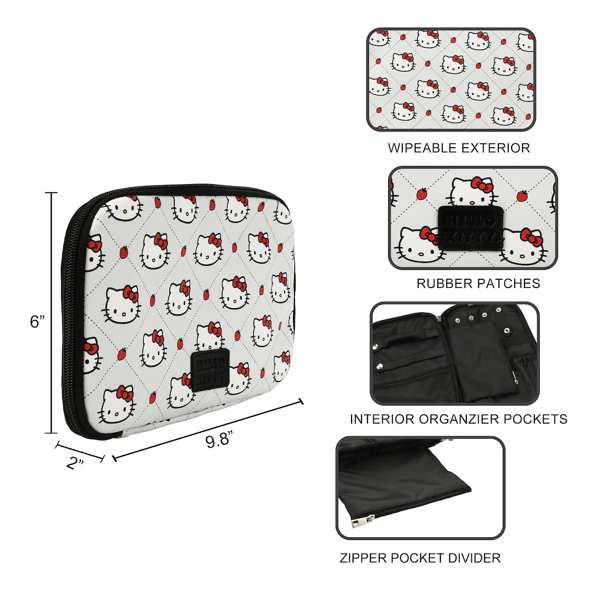 Hello Kitty Character Face Diamond Pattern Light Gray 9.8" Zip-Around Travel Organizer