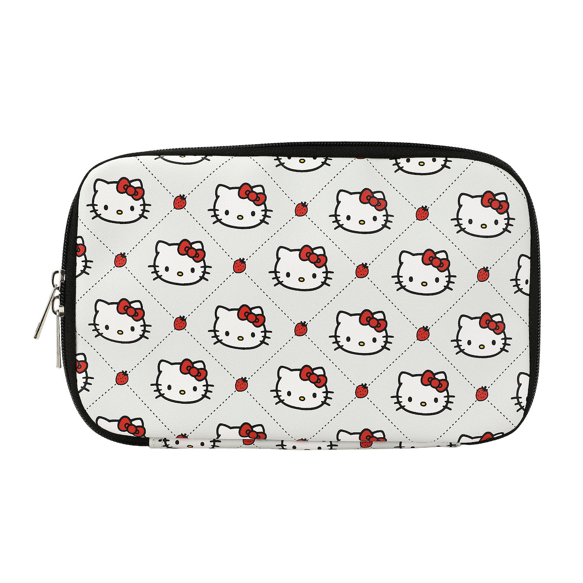 Hello Kitty Character Face Diamond Pattern Light Gray 9.8" Zip-Around Travel Organizer