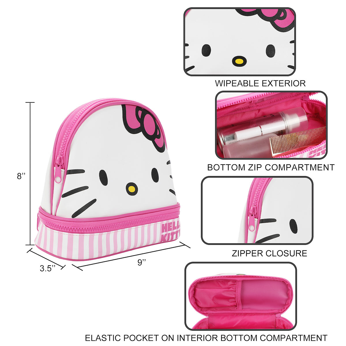 Hello Kitty Big Face Pink Zippered Dome Cosmetic Case