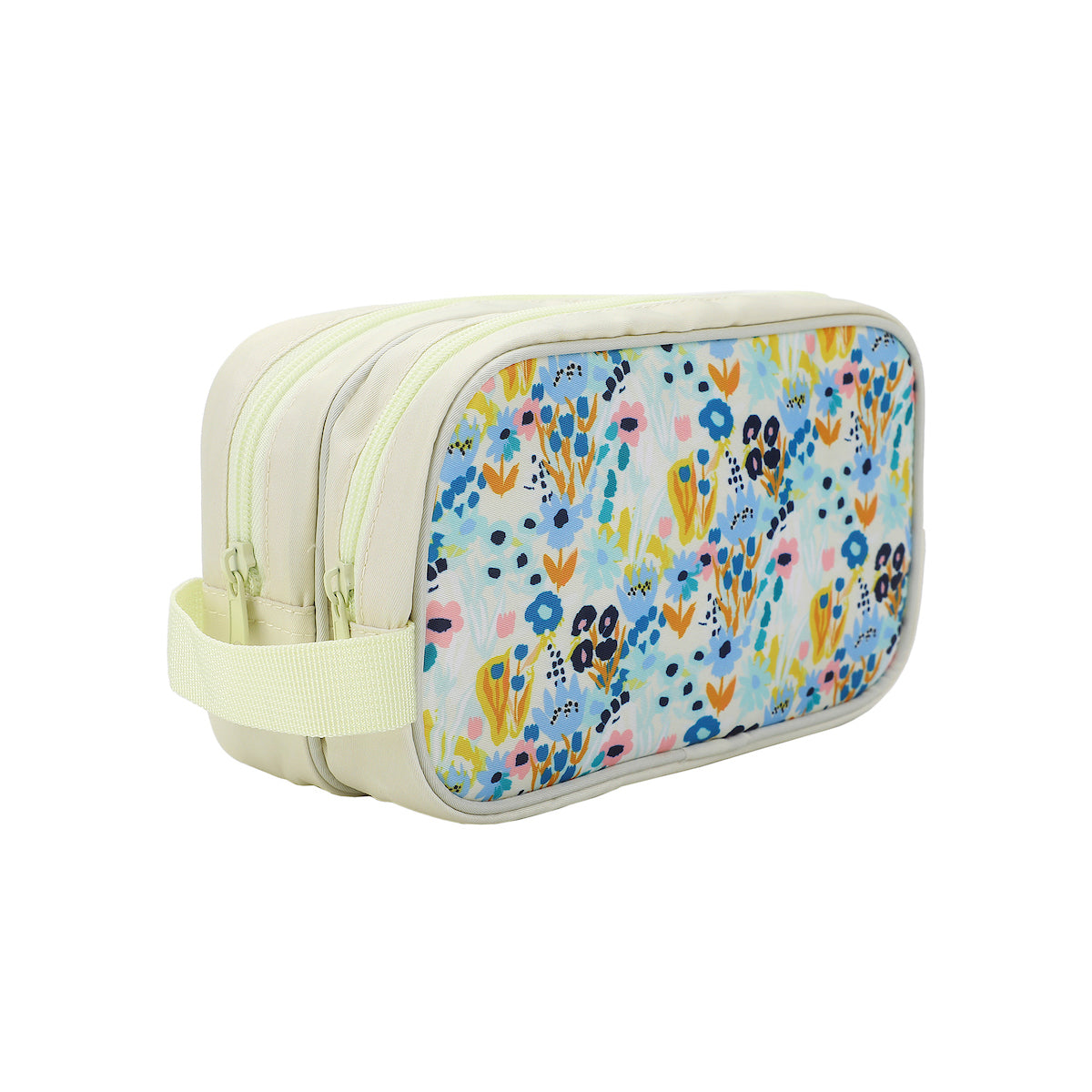 Floral Print Dual Compartment Cream Toiletry Cosmetic Kit