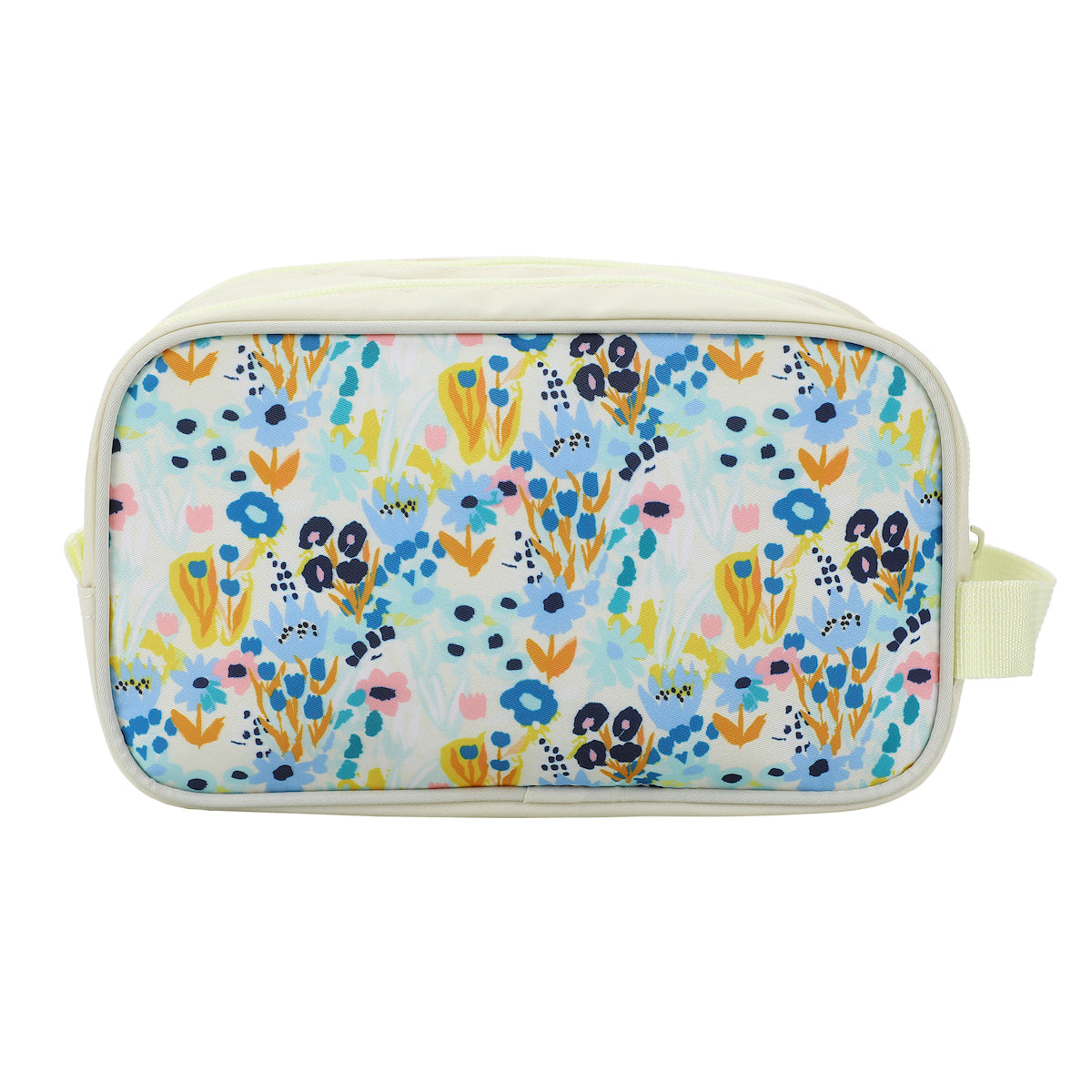 Floral Print Dual Compartment Cream Toiletry Cosmetic Kit