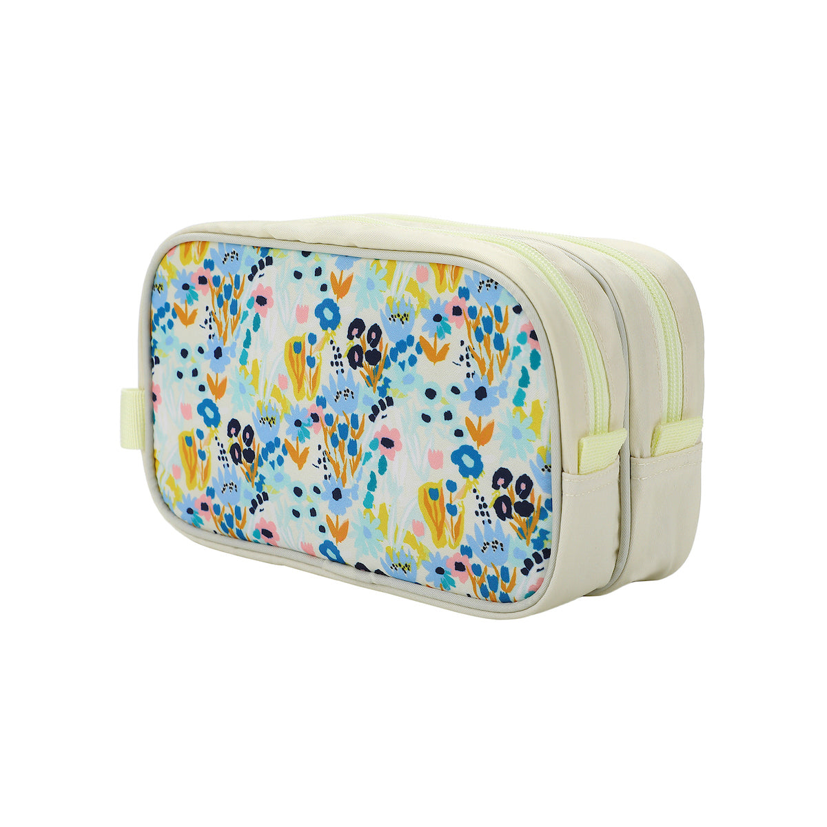 Floral Print Dual Compartment Cream Toiletry Cosmetic Kit