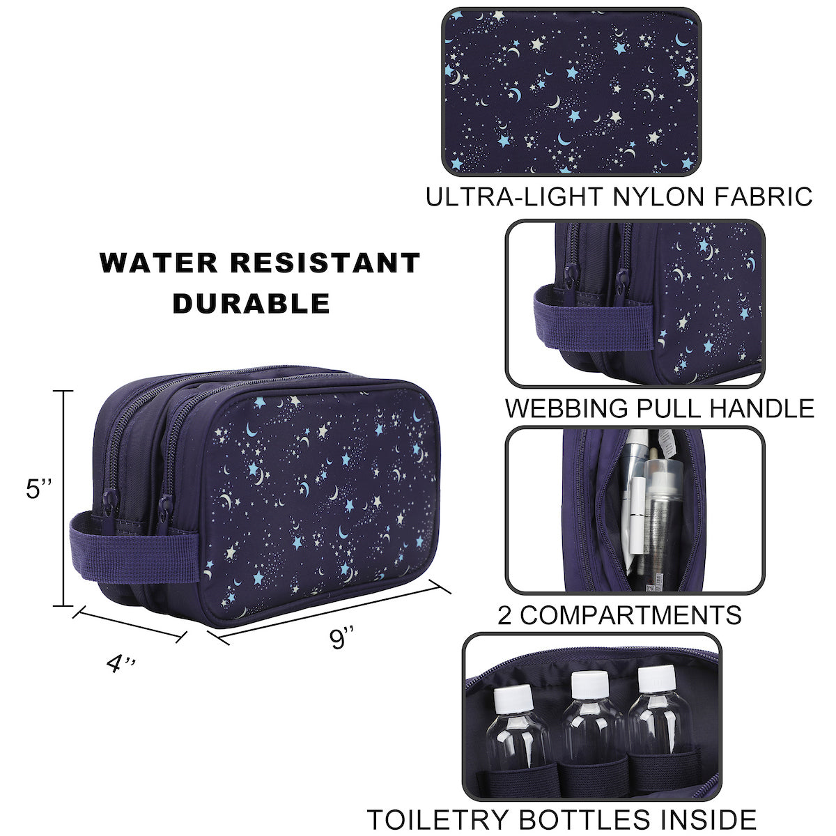 Night Sky Dual Compartment Navy Toiletry Cosmetic Kit