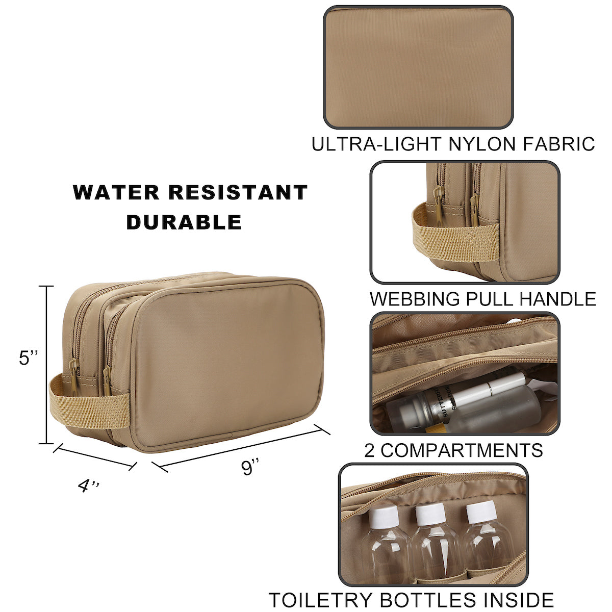 Dual Compartment Beige Toiletry Cosmetic Kit