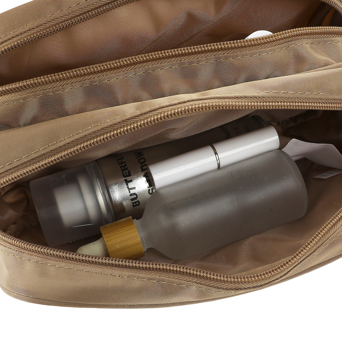 Dual Compartment Beige Toiletry Cosmetic Kit