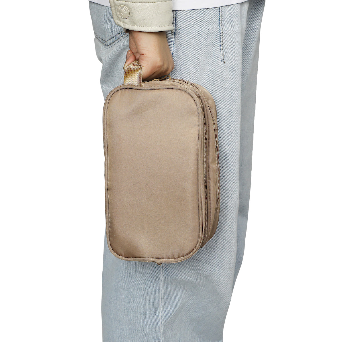 Dual Compartment Beige Toiletry Cosmetic Kit
