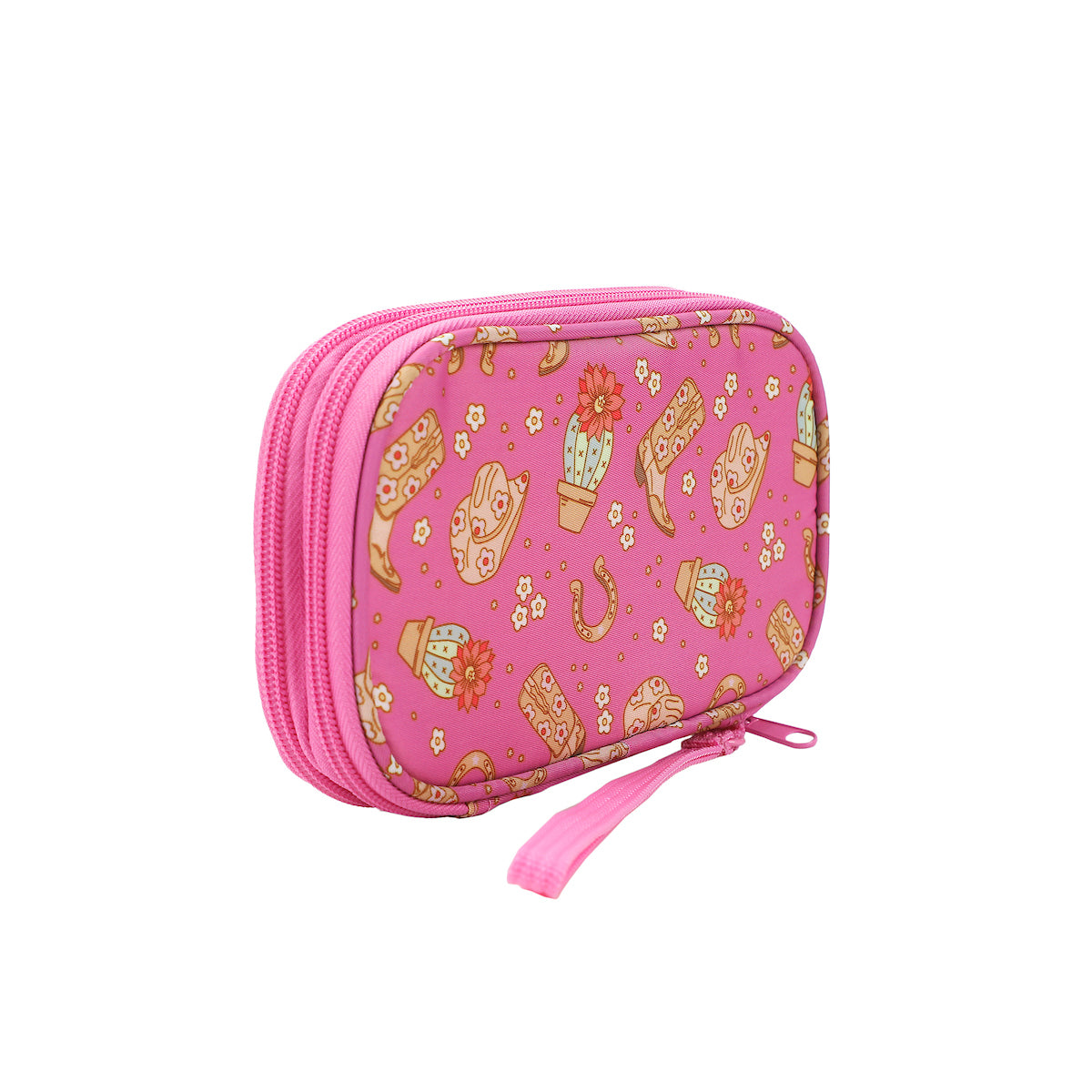 Western Print Pink Zip-Around Tech Organizer