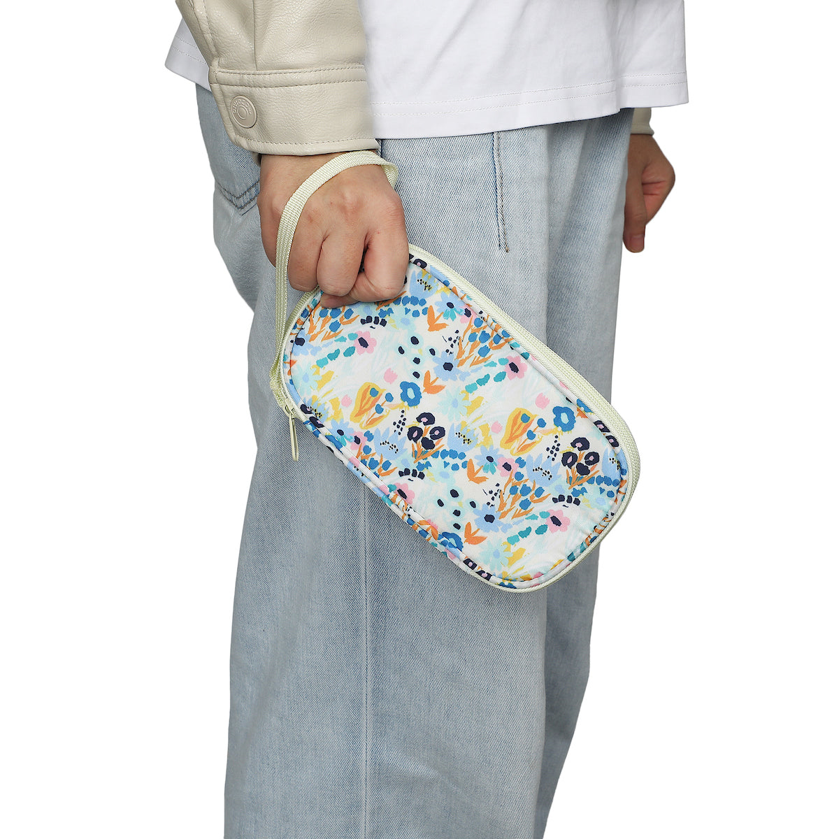 Floral Print Cream Zip-Around Tech Organizer