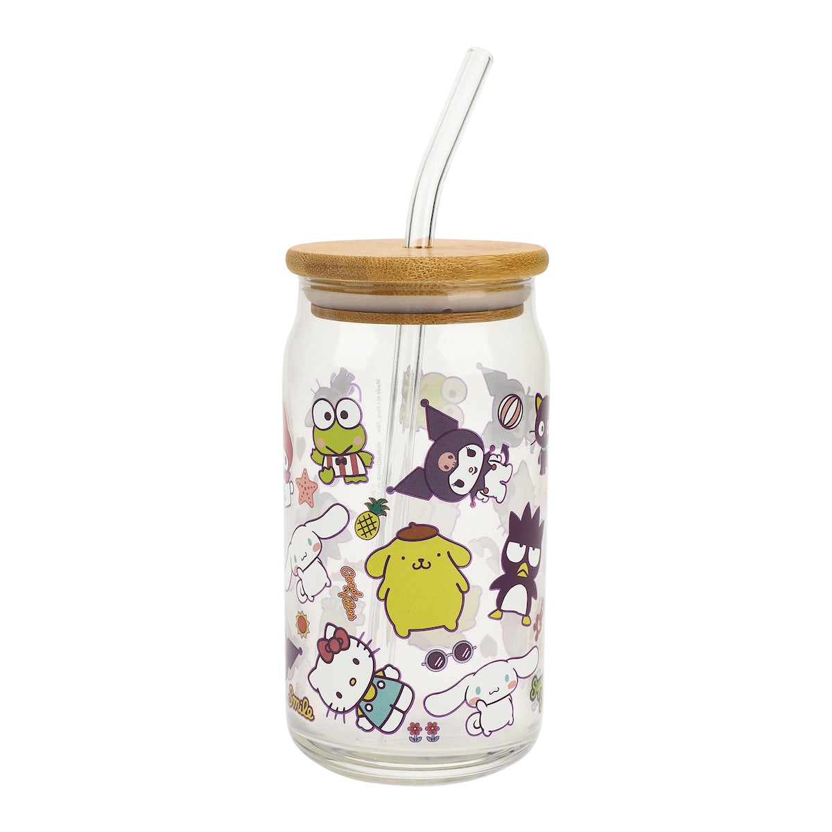 Hello Kitty & Friends Characters Decal 15 Oz Glass Tumbler With Bamboo Lid